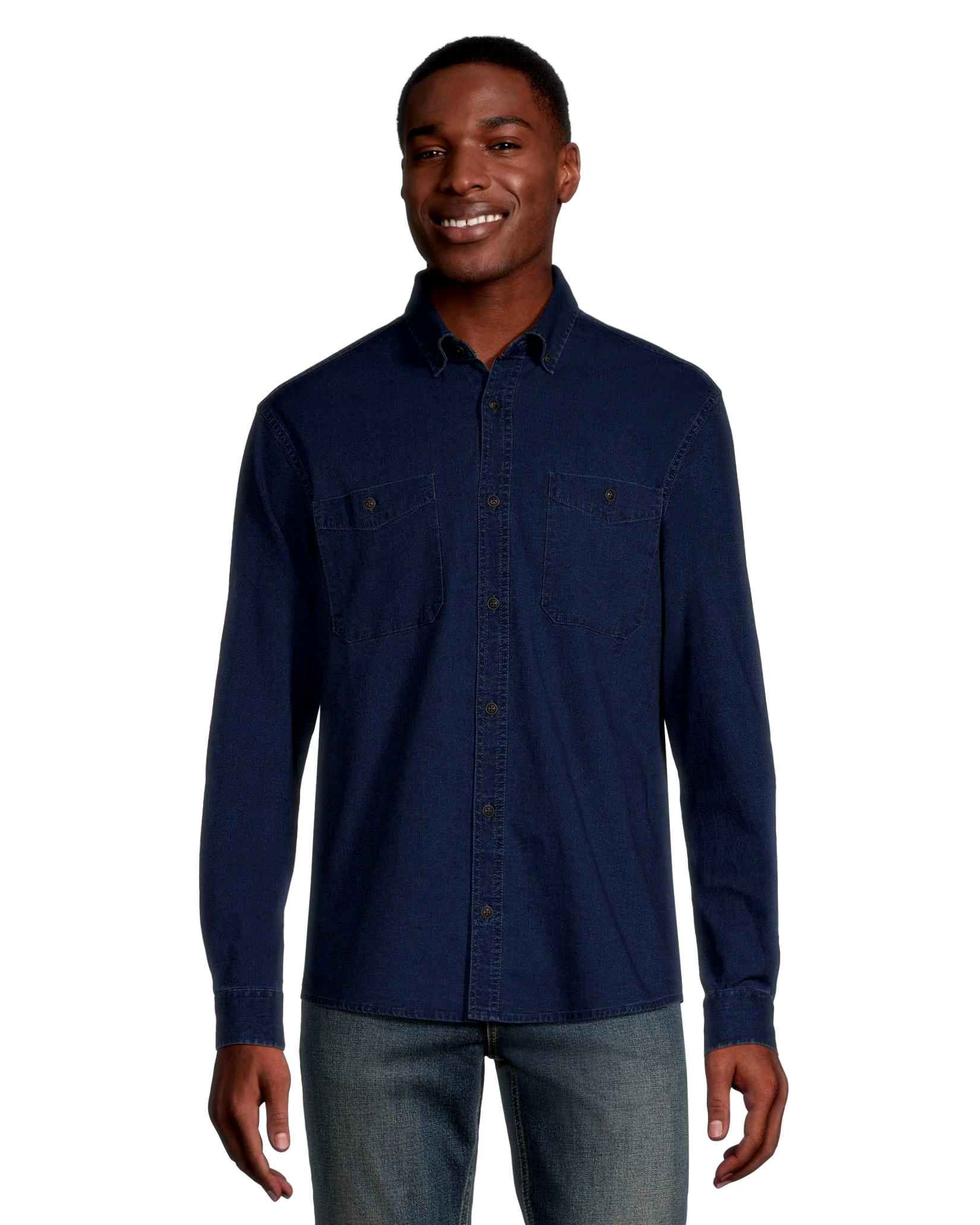 Denver Hayes Men's Modern Fit Long Sleeve Premium Stretch Woven Chambray Casual Shirt
