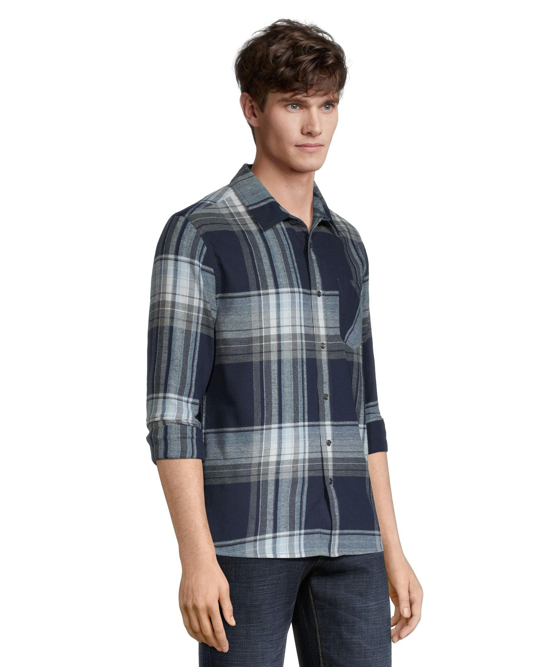 Boston Traders Men's Double Brushed Long Sleeve Snap Flannel Shirt