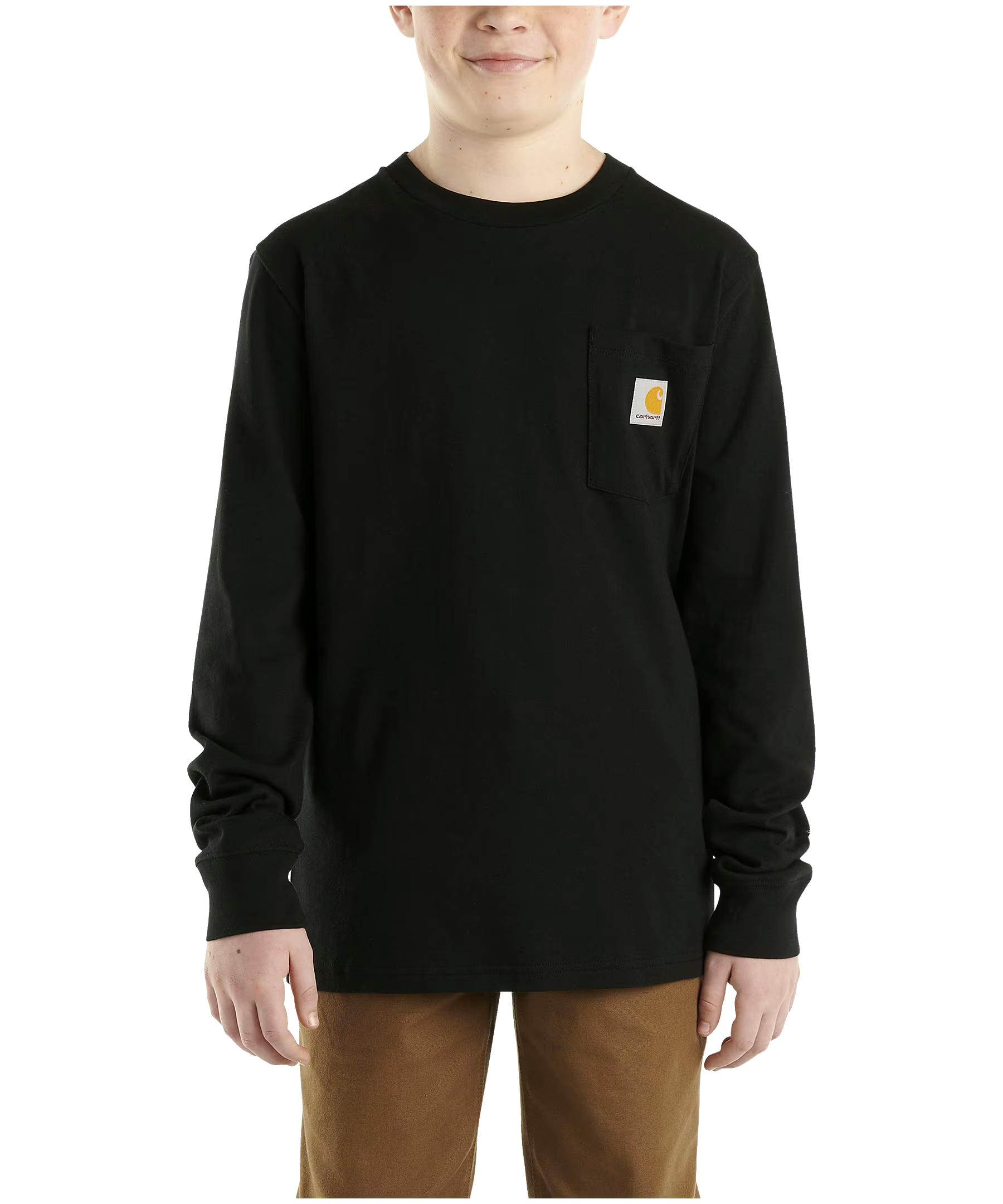 Carhartt Youth Boy's Long Sleeve Logo Pocket Crewneck T Shirt