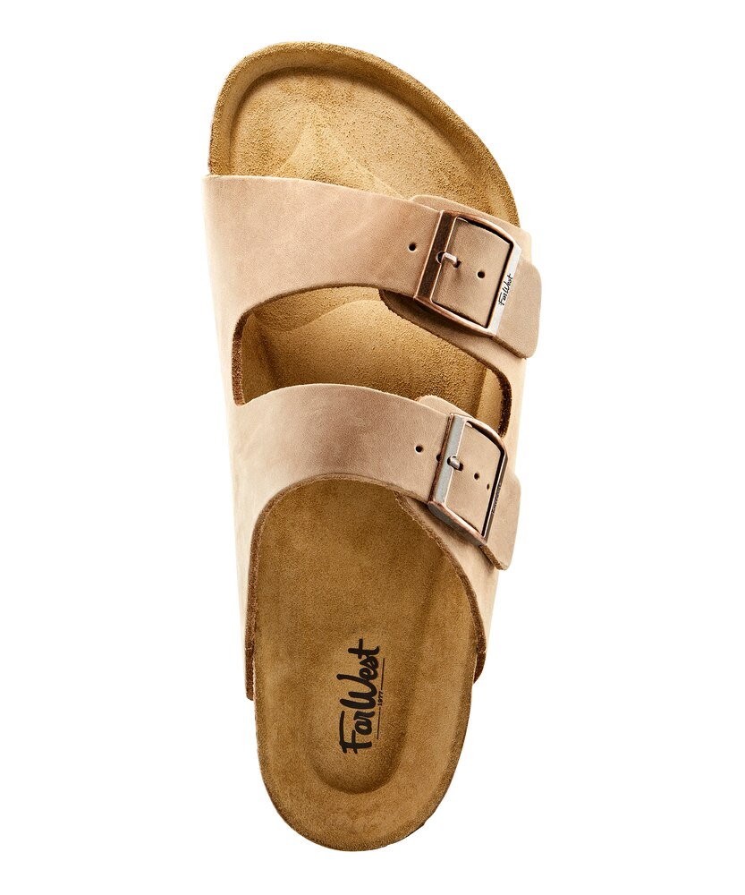 FarWest Men's Tofino Leather Wide Bucke Strap Slip On Sandals -Brown