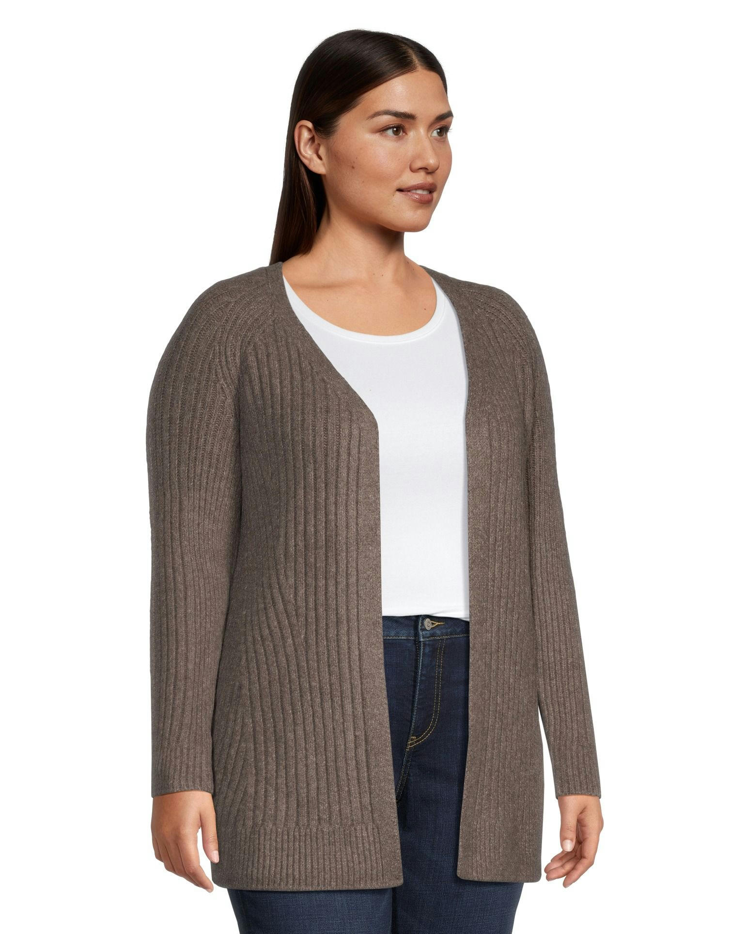 Denver Hayes Women's Luxe Relaxed Fit Ribbed Easy Open Cardigan
