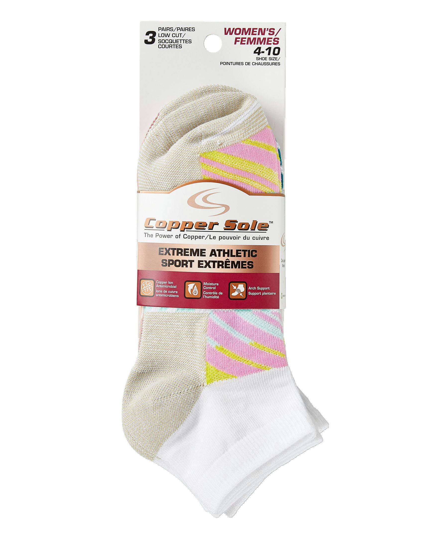 Copper Sole Women's 3 Pack Extreme Athletic Low Cut Socks