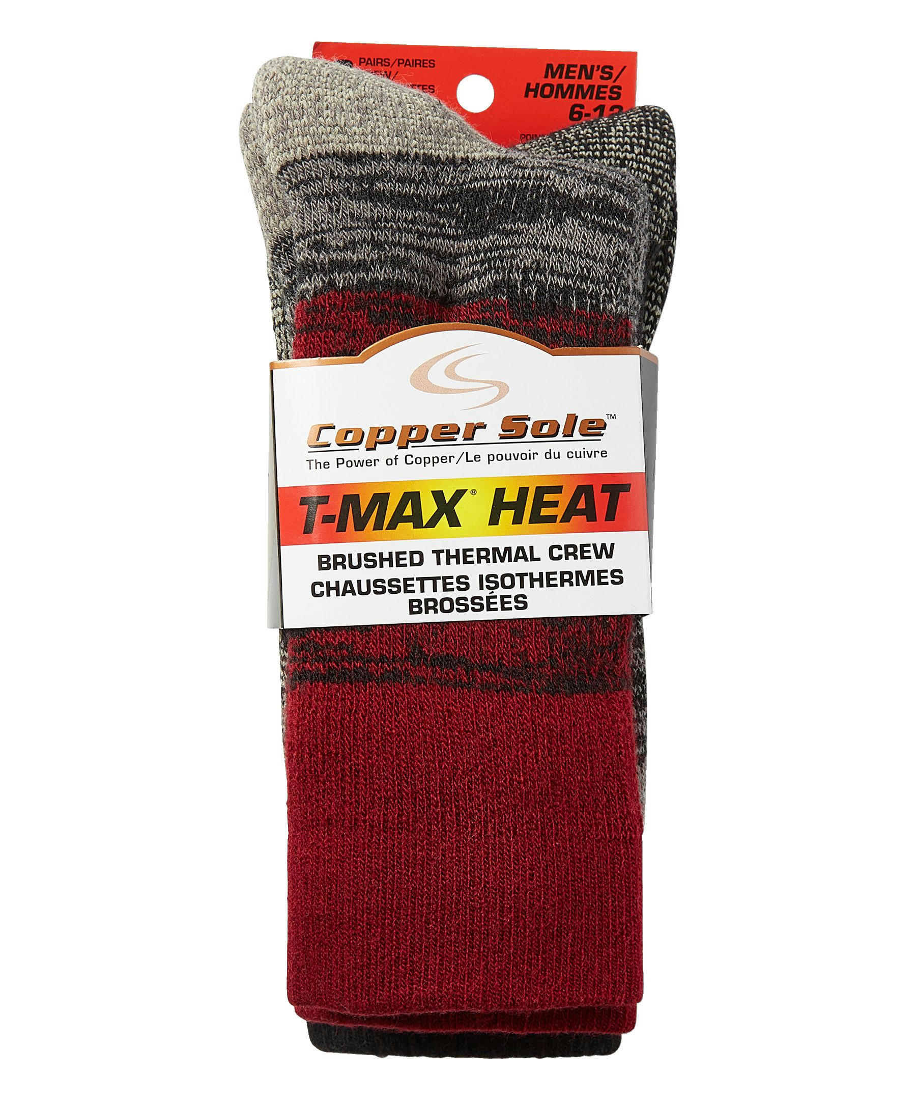 Copper Sole Men's 2 Pack TMAX Burshed Thermal Socks
