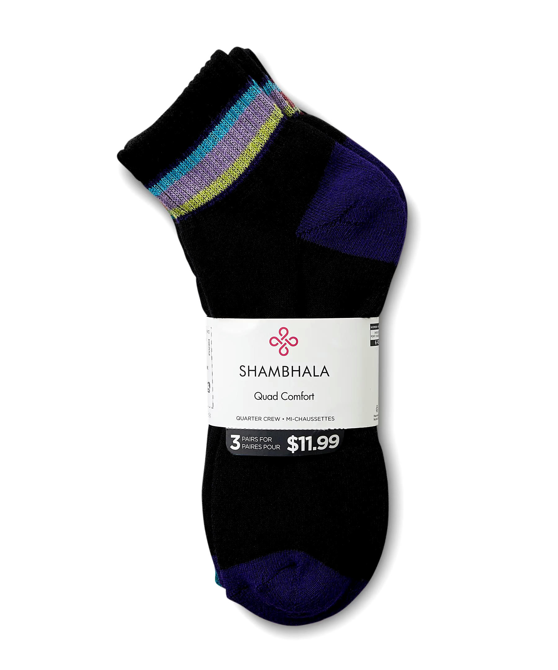 Shambhala Women's 3 Pack Quarter Crew Socks with Quad Comfort