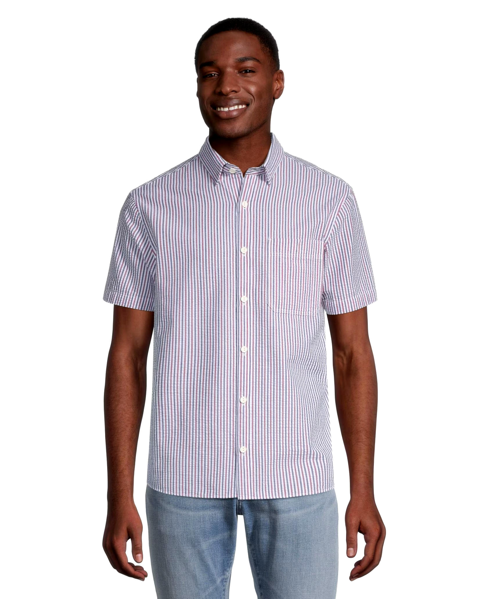 Denver Hayes Men's Premium Seersucker Modern Fit Short Sleeve Shirt
