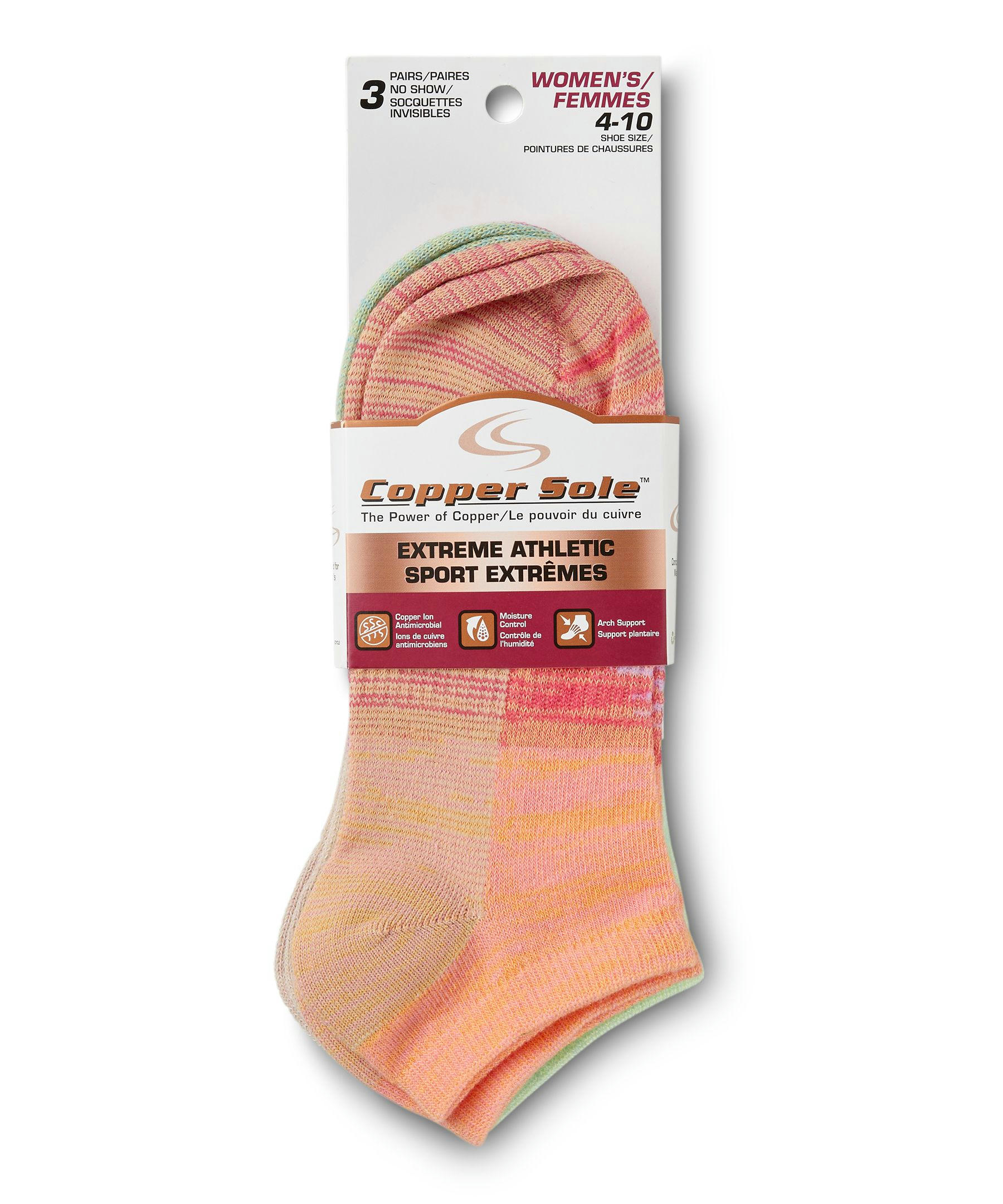 Women's 3 Pack Moisture Guard Extreme Athletic No Show Socks