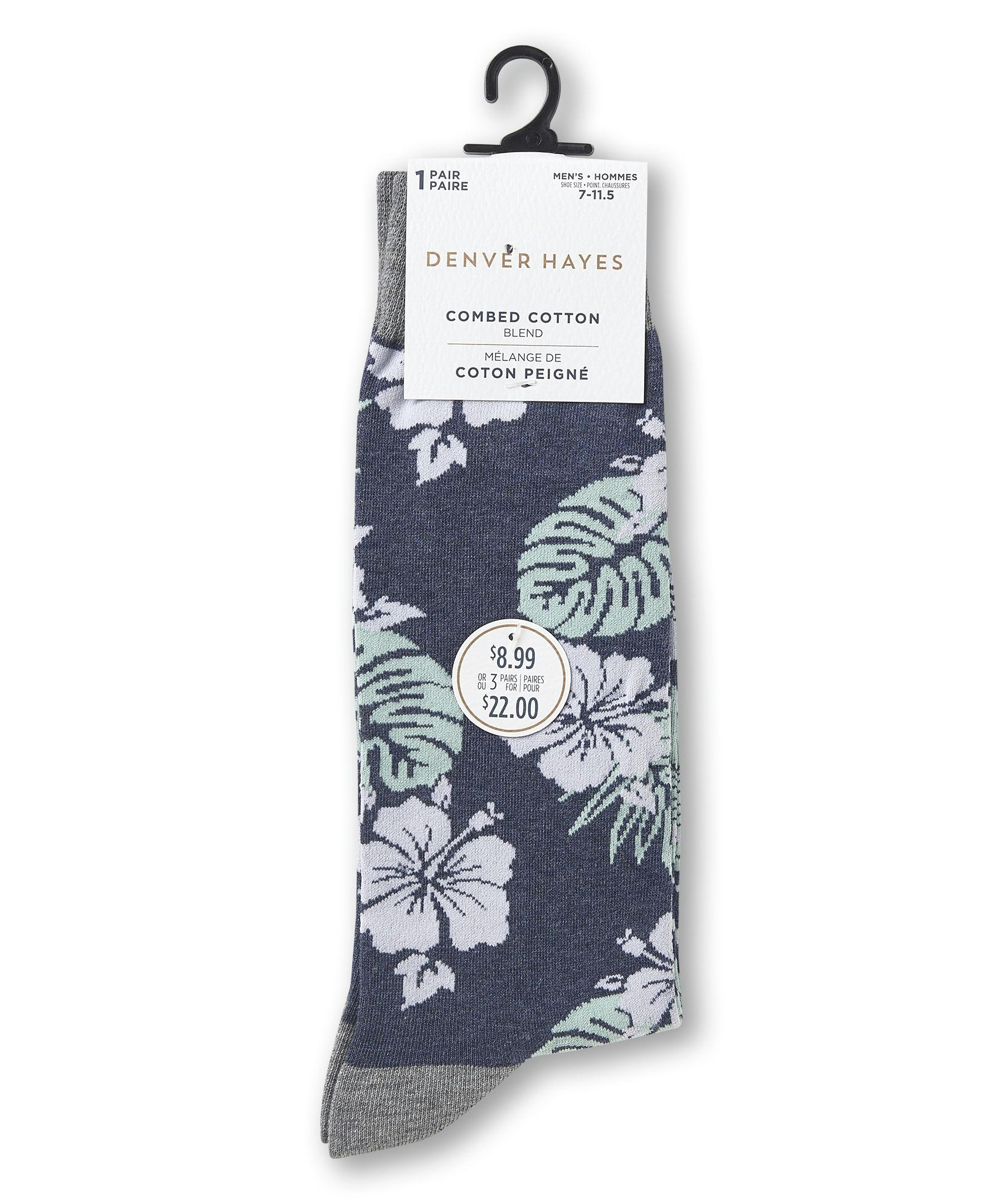 Denver Hayes Men's FRESHTECH® Tropical Pattern Casual Crew Socks