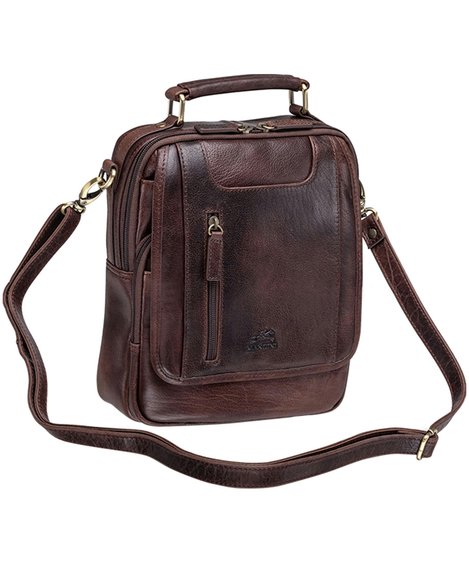 Mancini Leather Goods Unisex Arizona Classic Bag with Removable Straps Brown