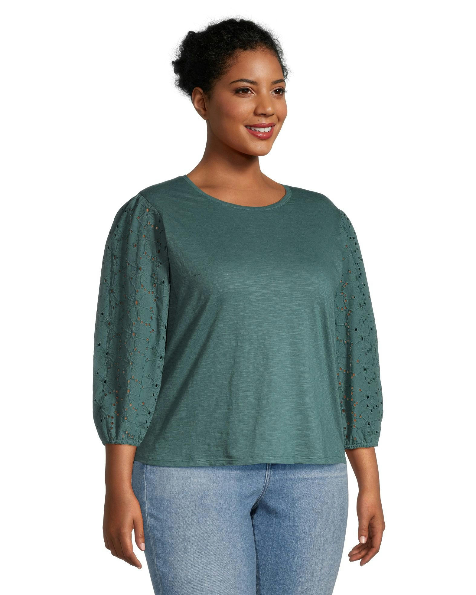 Denver Hayes Women's Semi Fitted 3/4 Length Sleeve Crew Neck T Shirt