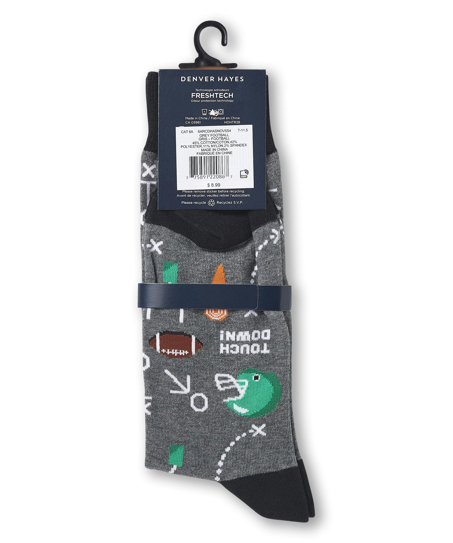 Denver Hayes Men's FRESHTECH® Sport Pattern Casual Crew Socks