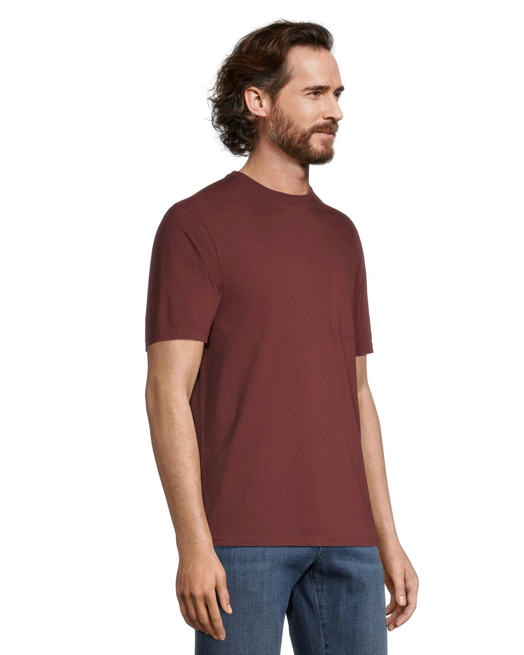 Denver Hayes Men's 50 Wash Classic Fit Chest Pocket Crewneck Cotton T Shirt