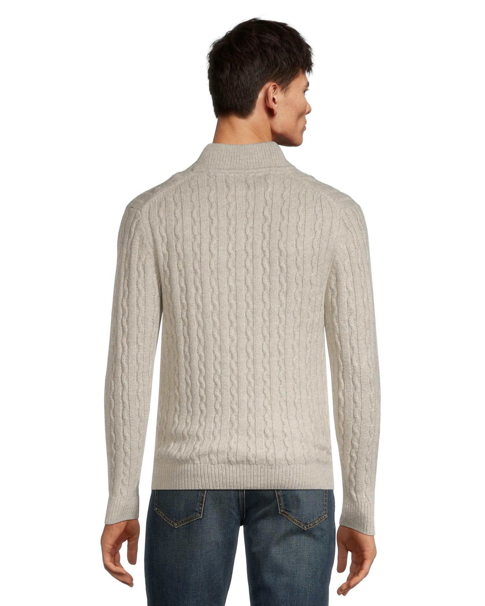 Denver Hayes Men's Cable Stitch Quarter Close Mock Neck Sweater