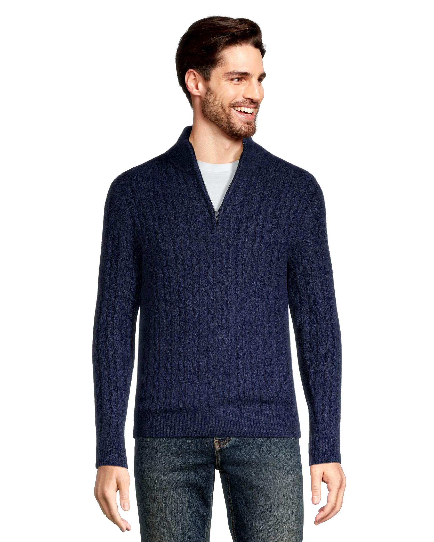 Denver Hayes Men's Cable Stitch Quarter Close Mock Neck Sweater