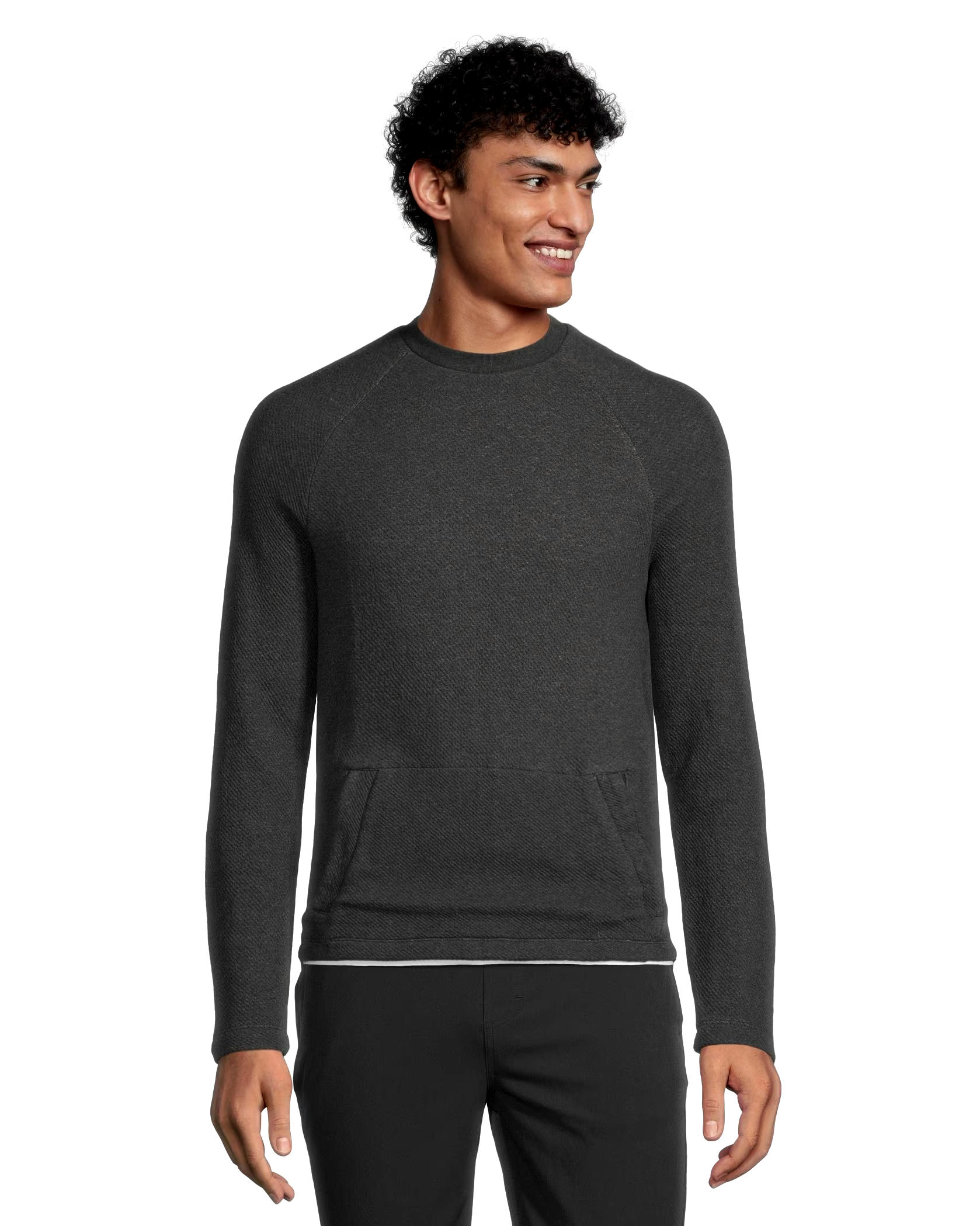 Men's Textured Knit Kangaroo Pocket Crewneck Pullover