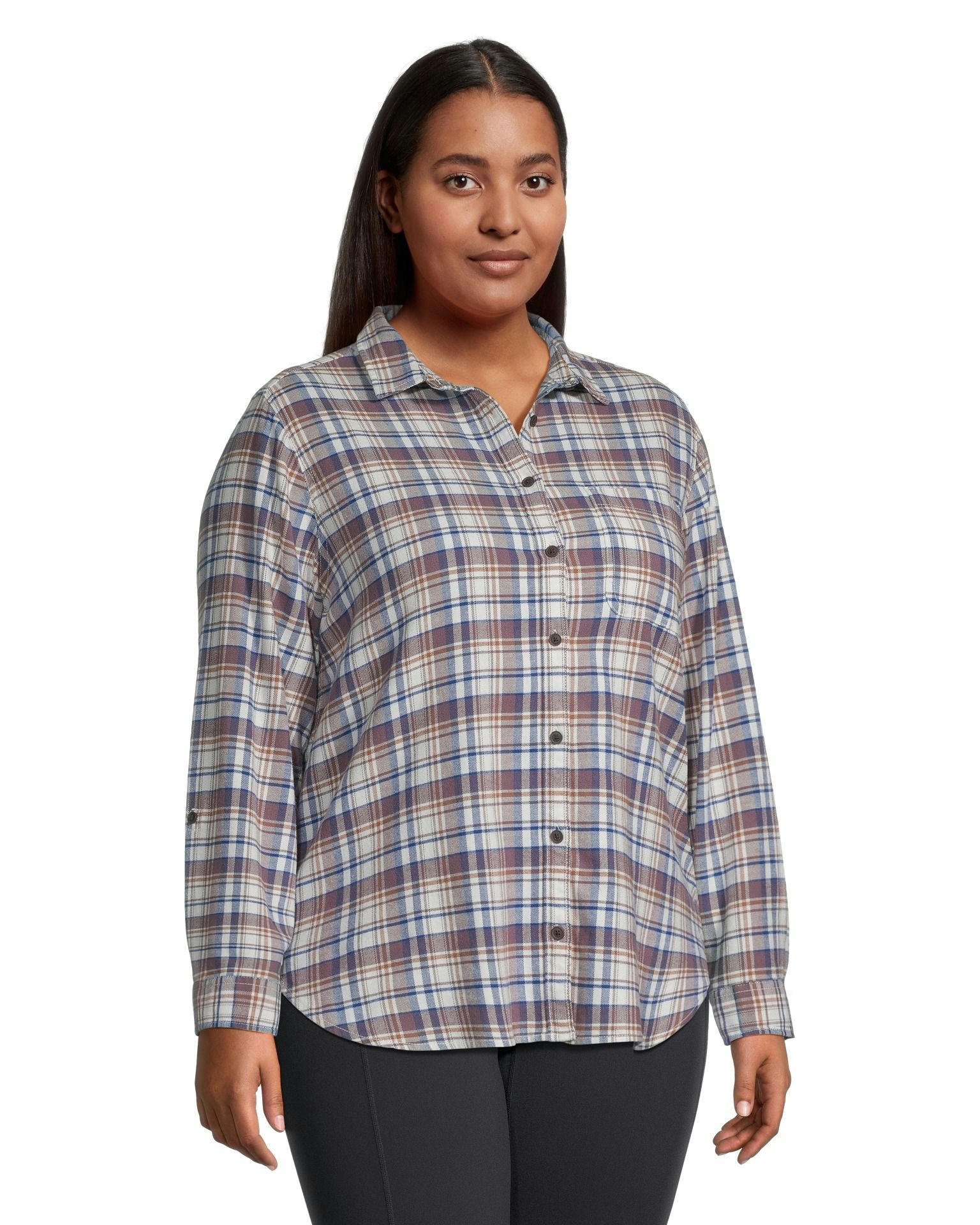 WindRiver Women's Semi-fit Long Sleeve Button Up Soft Brushed Stretch Flannel Shirt