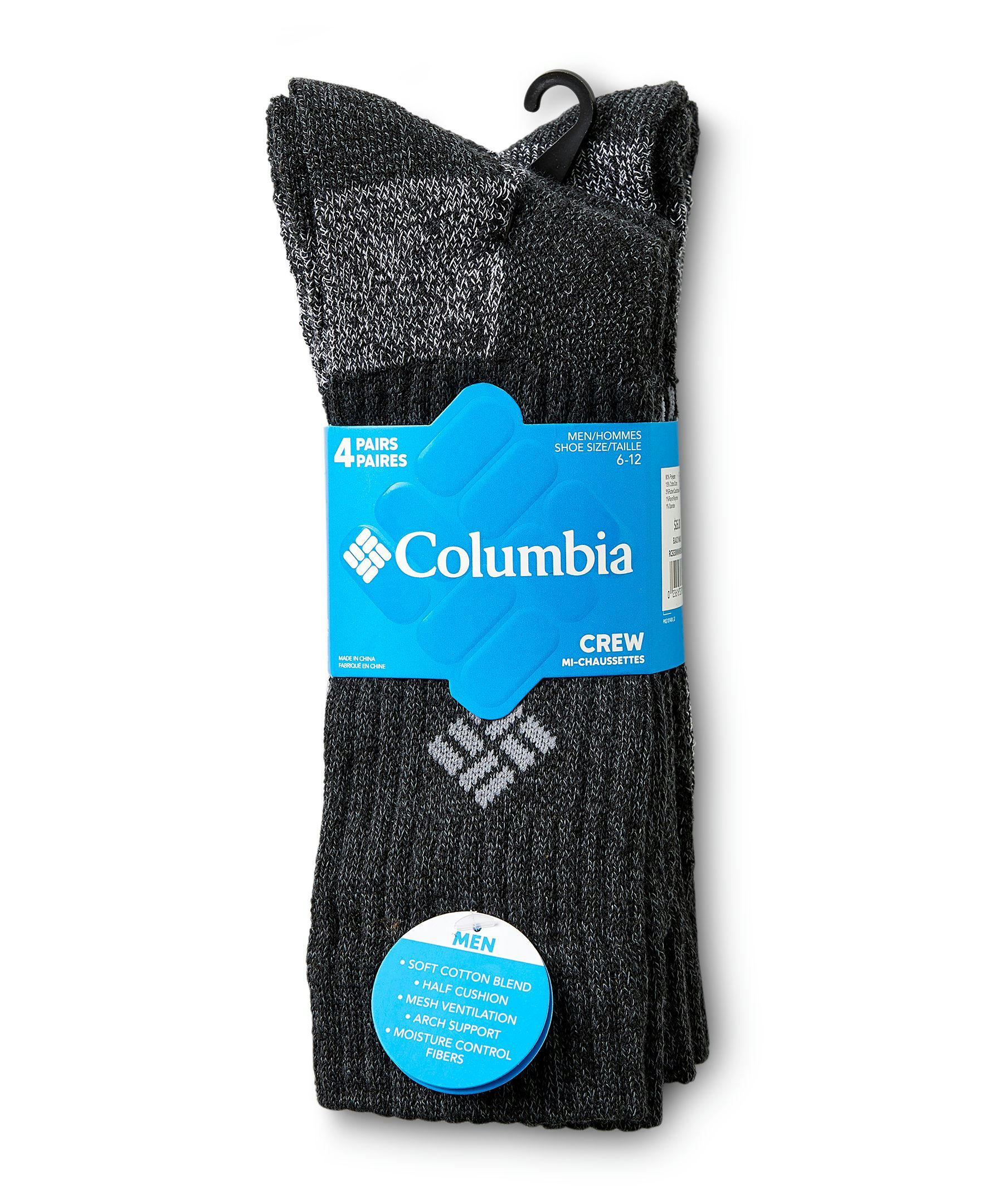 Columbia Men's 4 Pack Moisture Control Cushioned Crew Socks
