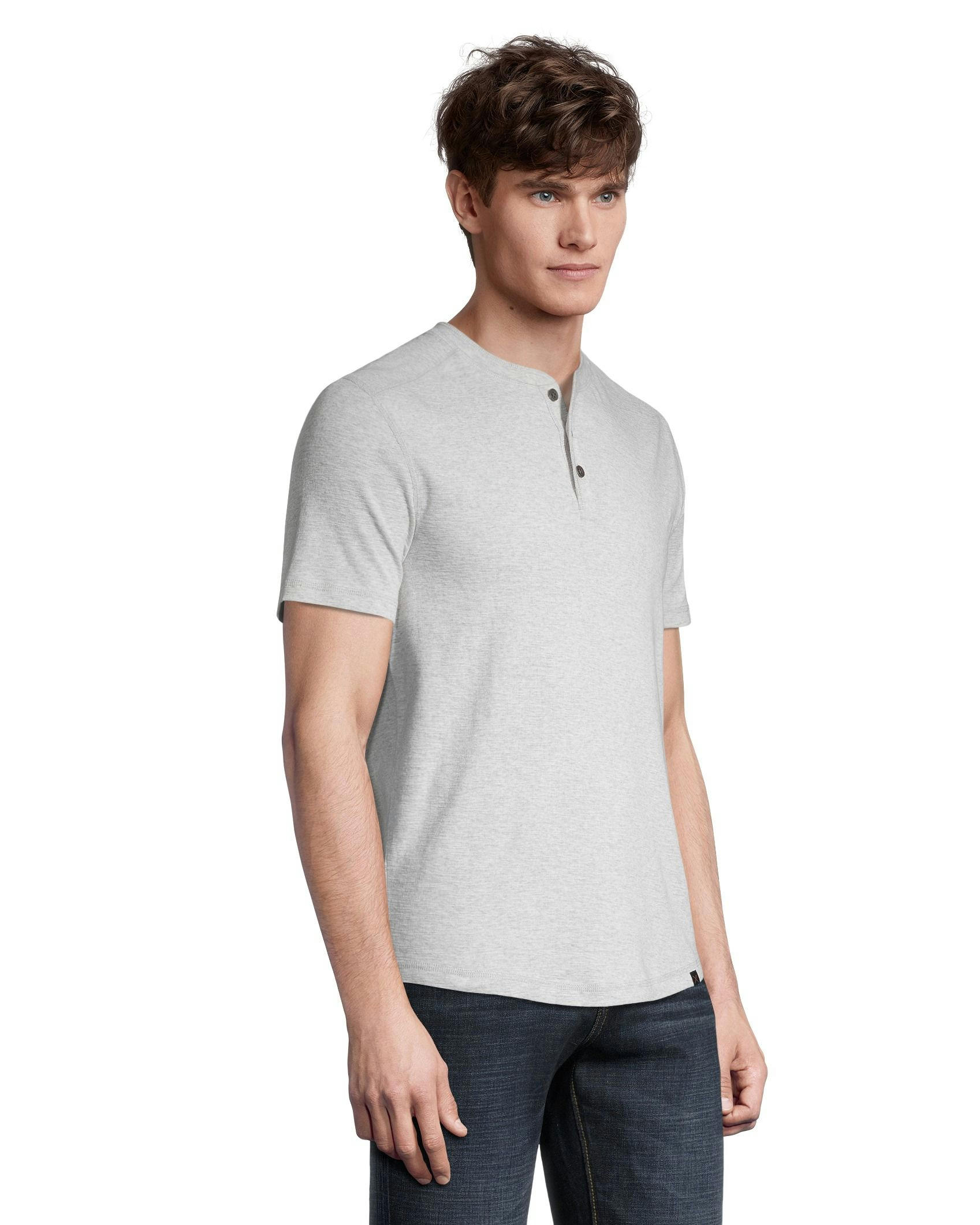 Denver Hayes Men's Short Sleeve Modern Fit 3-Button Slub Finish Cotton Henley Shirt