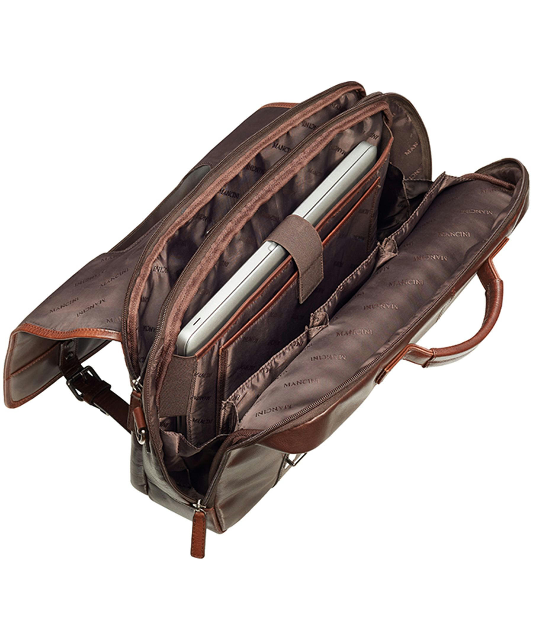 Mancini Leather Goods Men's Buffalo Business Briefcase Brown