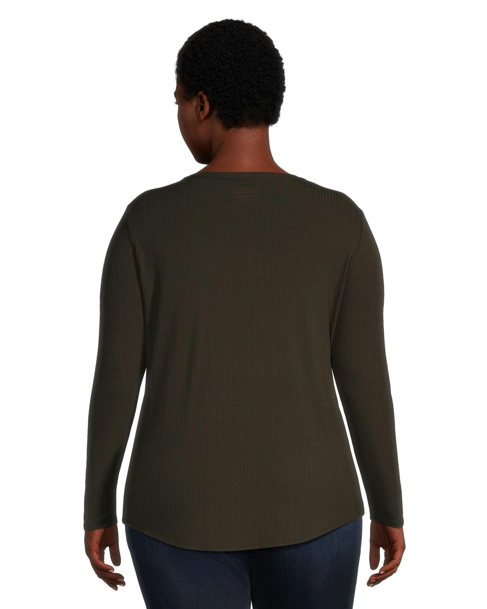 Denver Hayes Women's Relaxed Fit Long Sleeve Scoop Neck Ribbed T Shirt