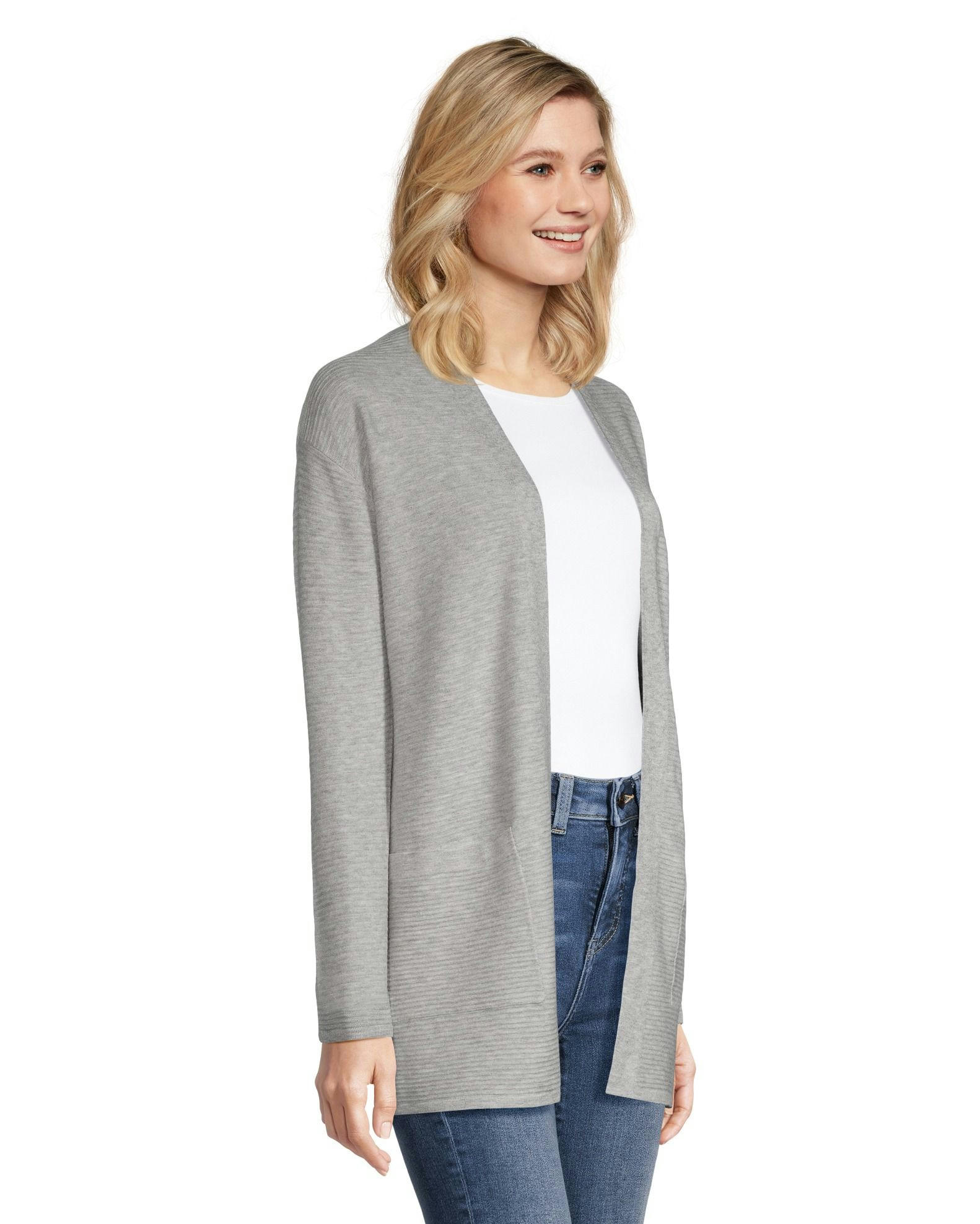 Denver Hayes Women's Semi Fitted Ribbed Open Front Cardigan