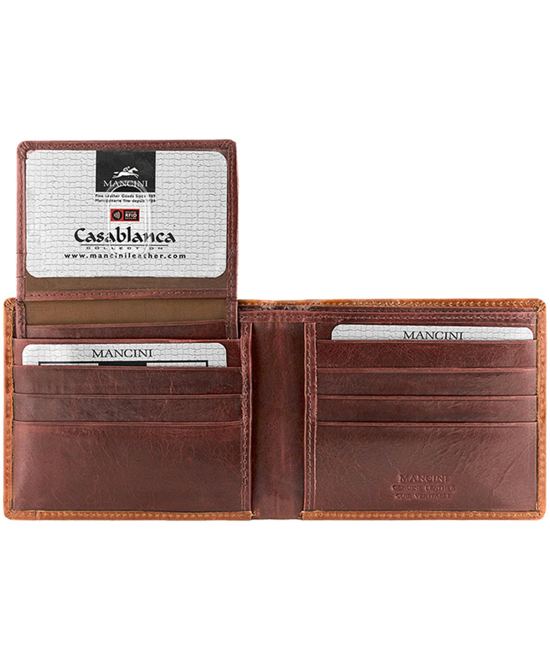 Mancini Leather Goods Men's Casablanca RFID Secure Billfold Wallet Brown