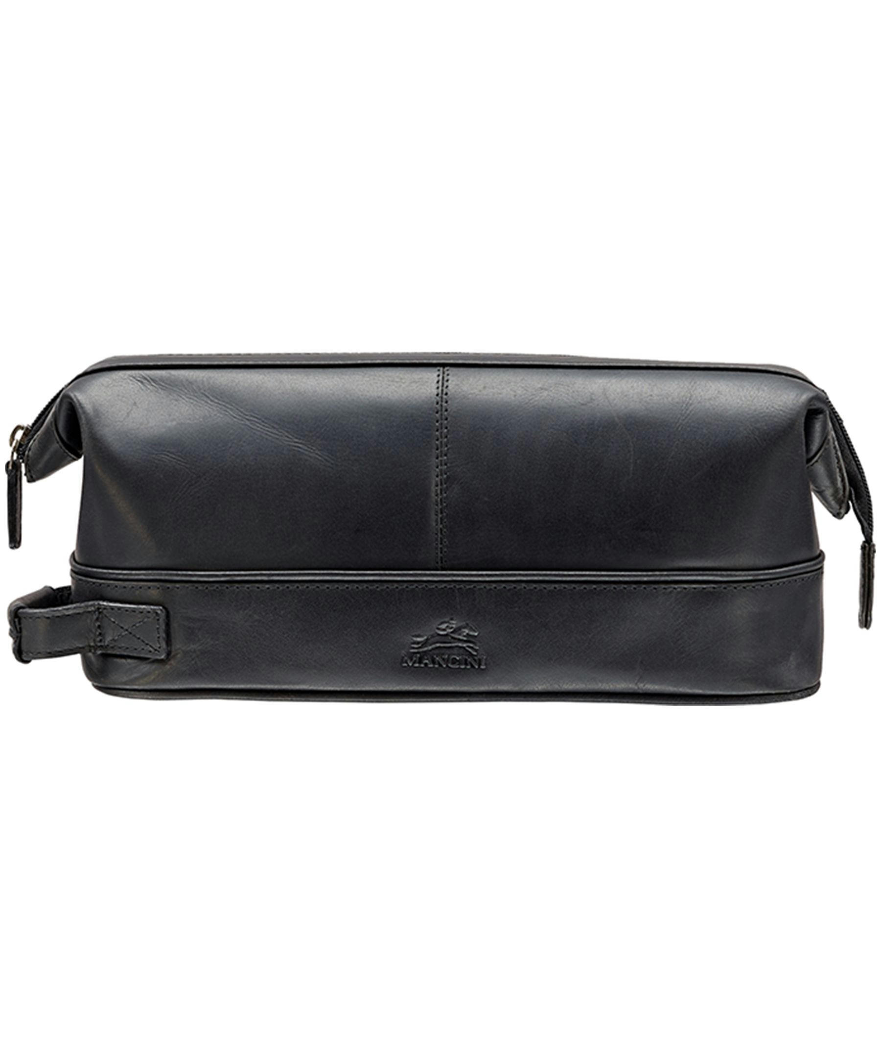 Mancini Leather Goods Men's Buffalo Top Loading Toiletry Kit Black