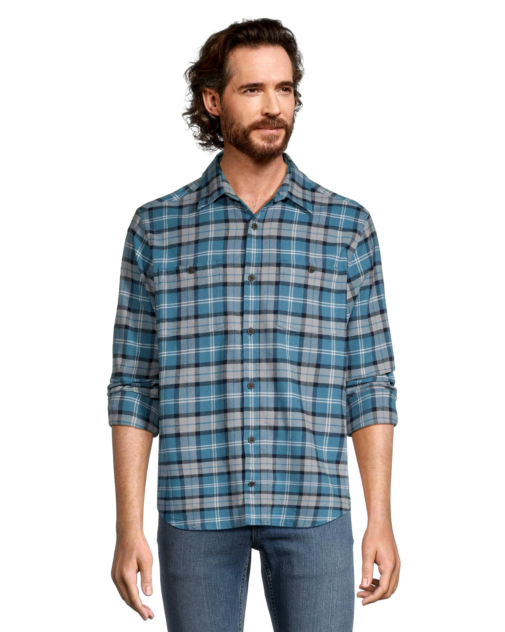 WindRiver Men's Long Sleeve Button Down Basic Stretch Flannel Shirt