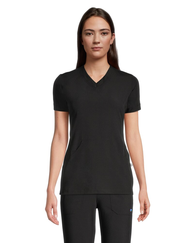 Scrubletics Women's V-Neck Athletic Kangaroo Pocket Scrub Top - Black