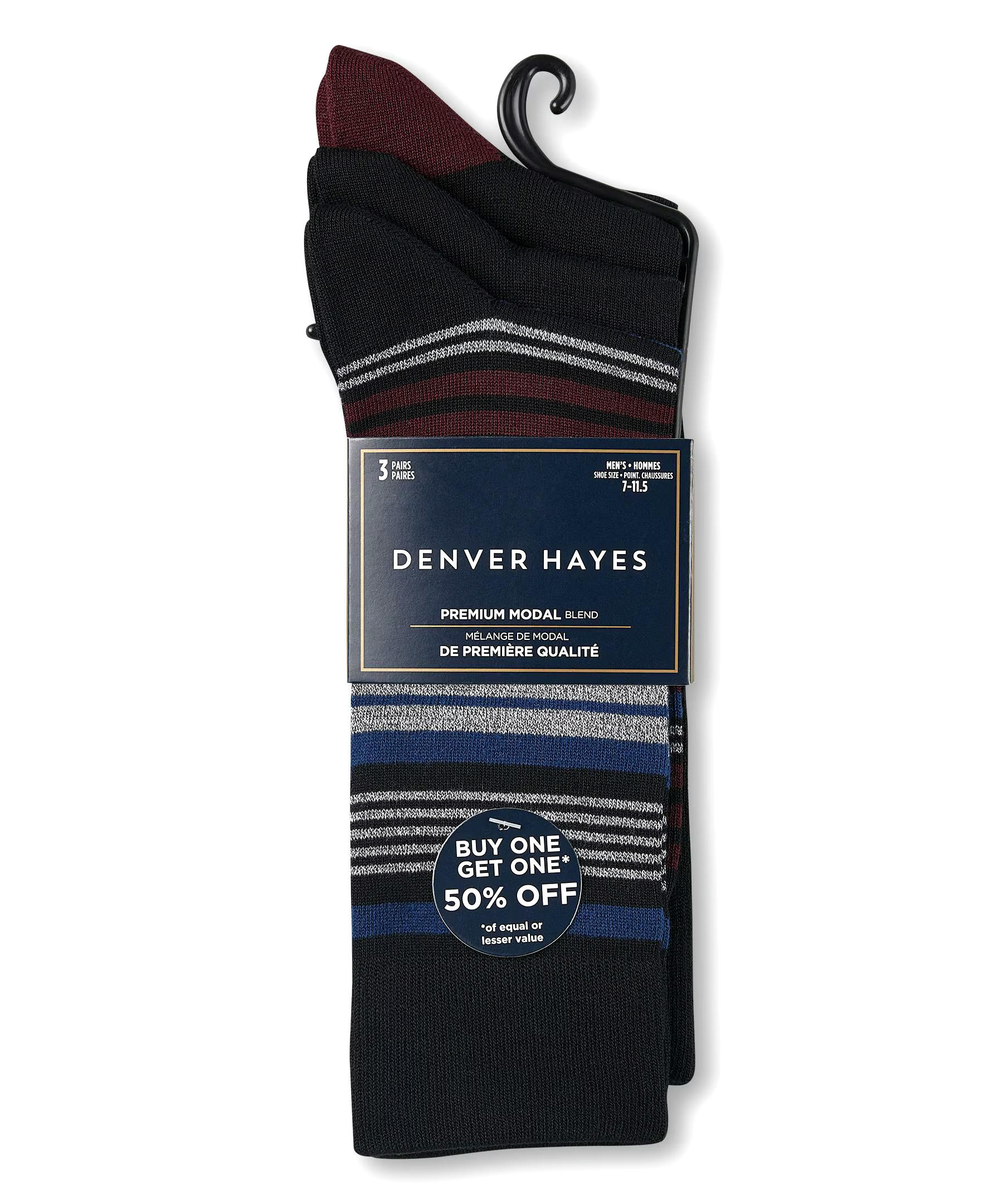 Denver Hayes Men's Casual Crew Socks, 3 Pack