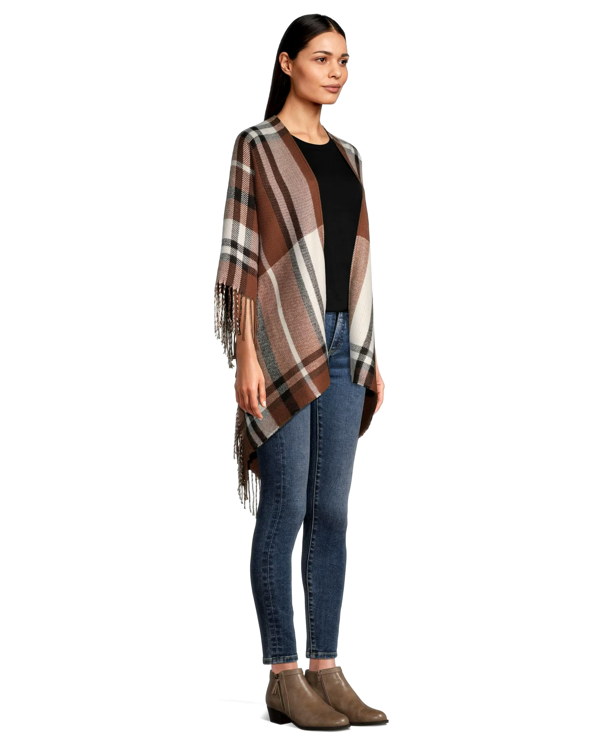 Denver Hayes Women's Plaid Fringe Ruana Shawl