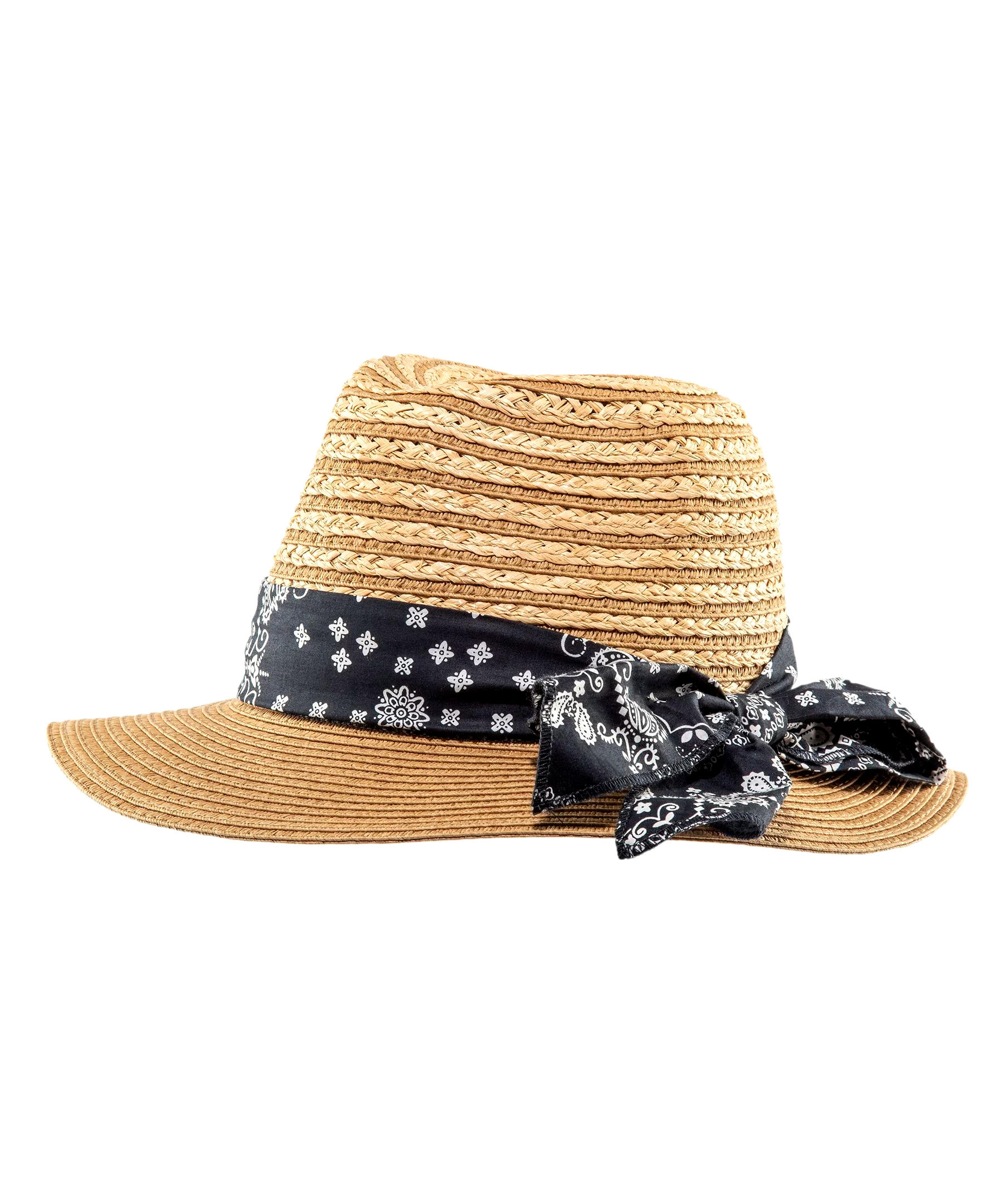 FarWest Women's Straw Hat with Bandana Trim