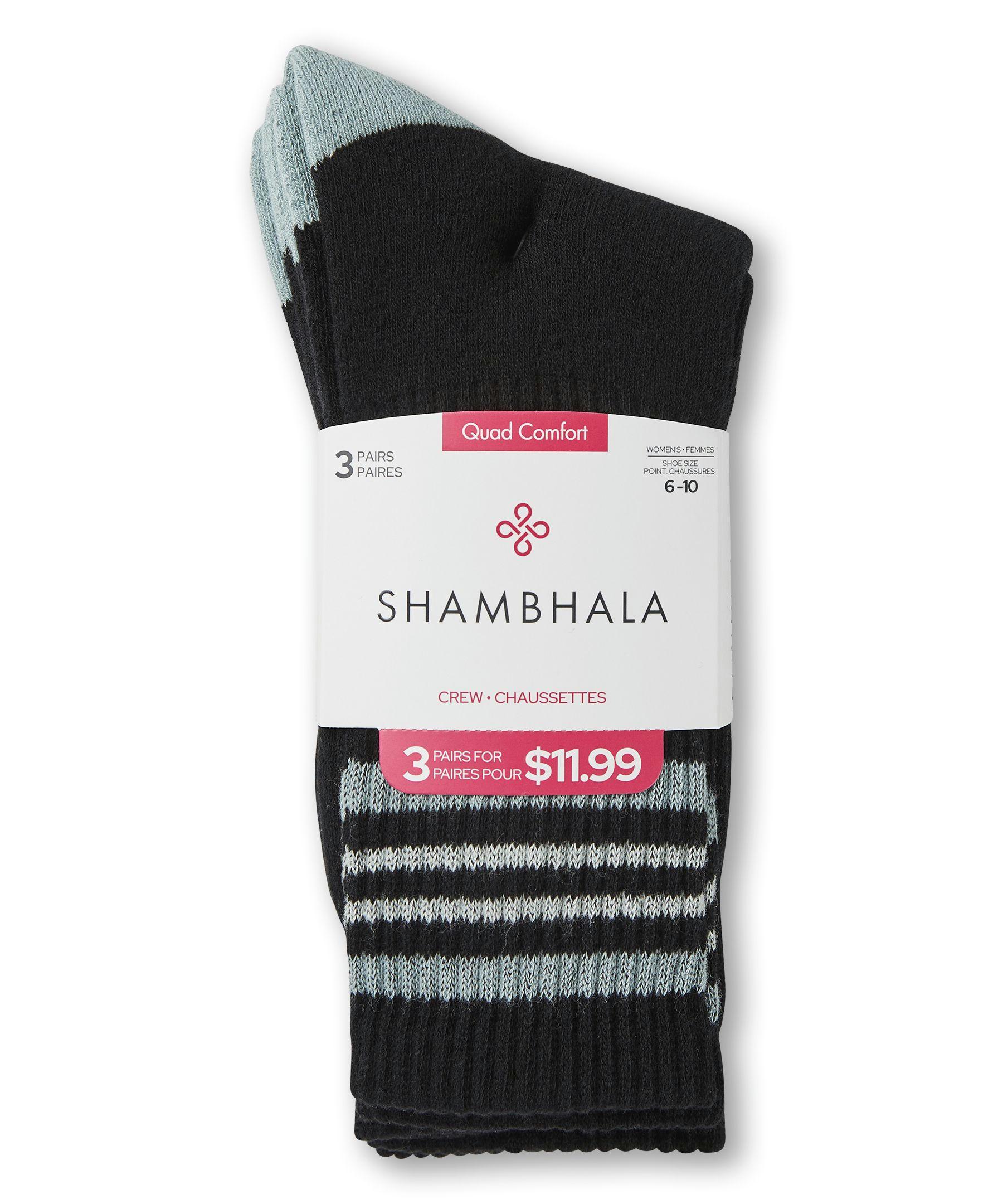 Shambhala Women's Quad Comfort FRESHTECH® Sport Crew Socks, 3 Pack