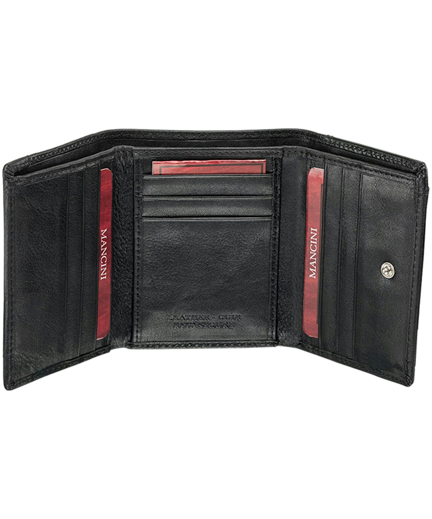 Mancini Leather Goods Men's Equestrian RFID Secure Trifold Wing Wallet Black