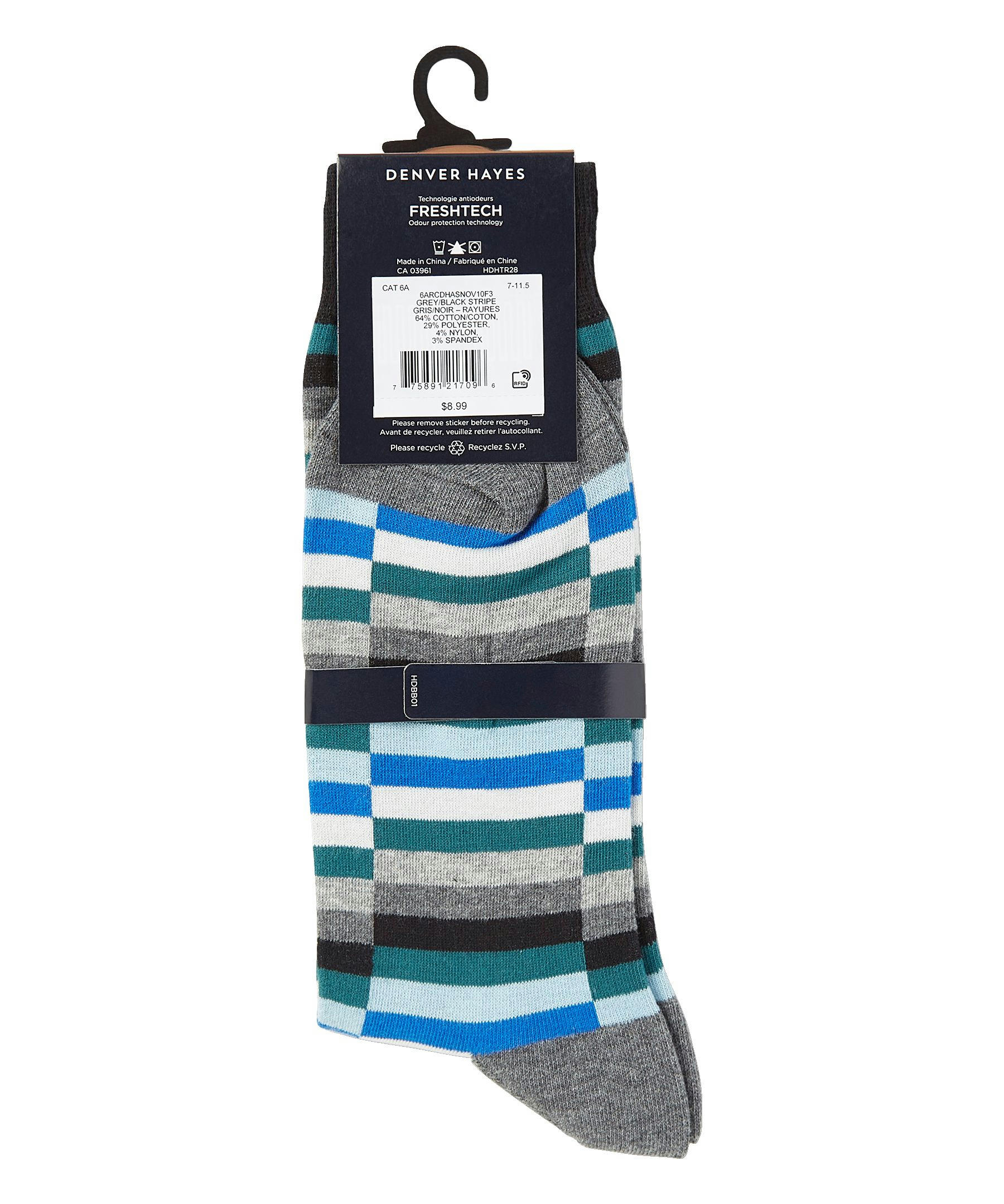 Denver Hayes Men's Novelty Geometric/Striped Crew Casual Sock