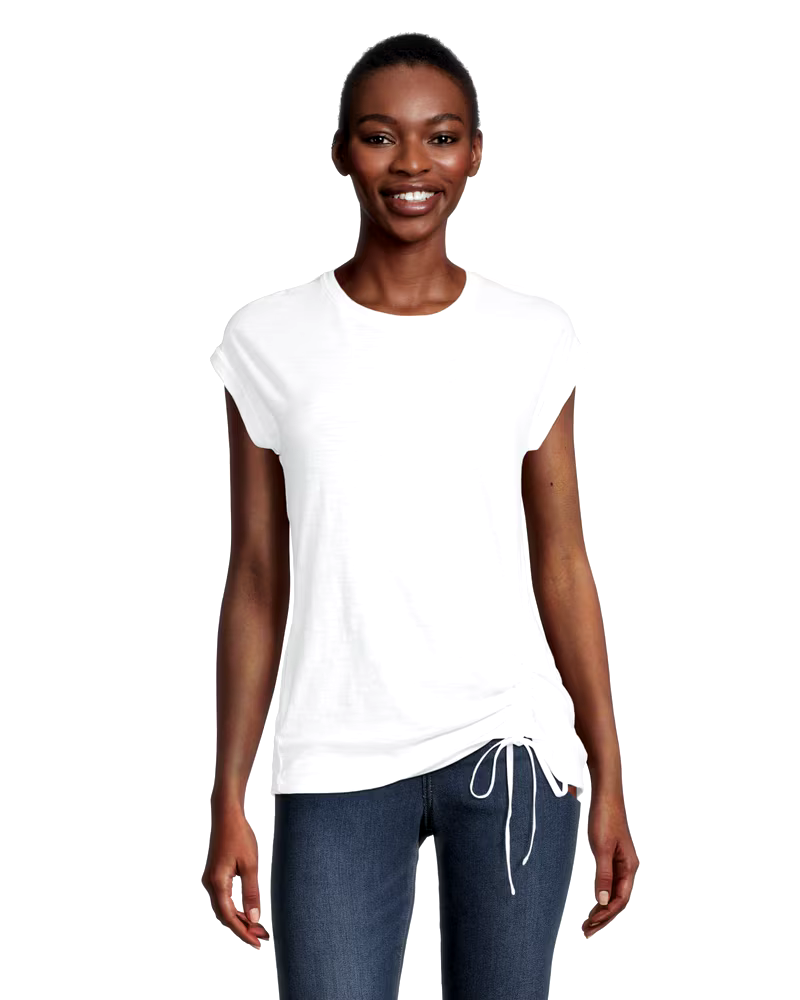 Women's Ruched Semi-Fitted T Shirt with Extended Shoulders