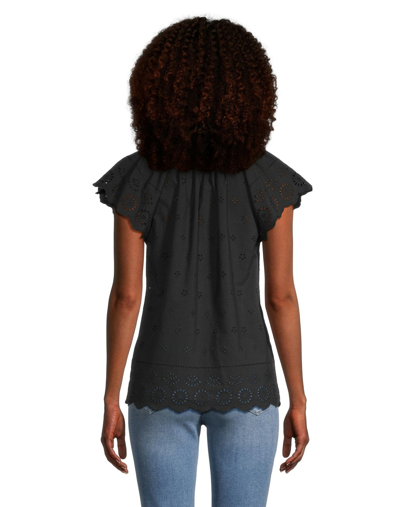 Denver Hayes Women's Embroidered Semi-Fitted Eyelet Cotton Blouse