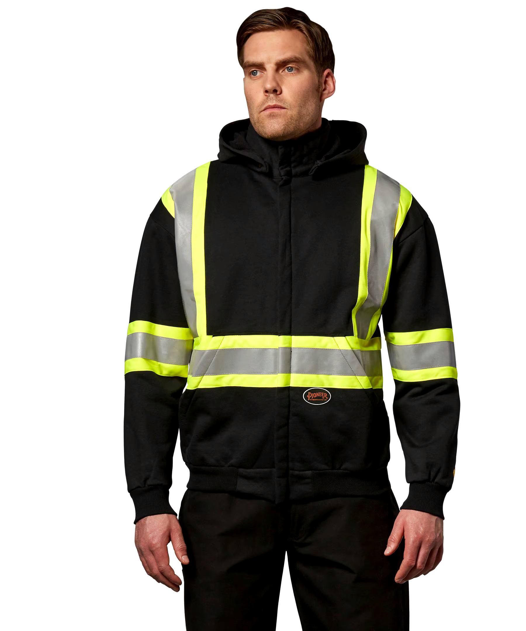 Pioneer Men's CSA Z462 & Z96 Flame Resistance Hi Vis Heavyweight Safety Hoodie - Black