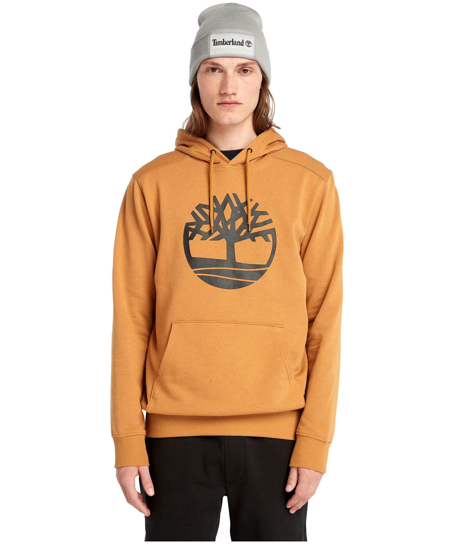 Timberland Men's Core Tree Logo Kangaroo Pocket Pullover Hoodie