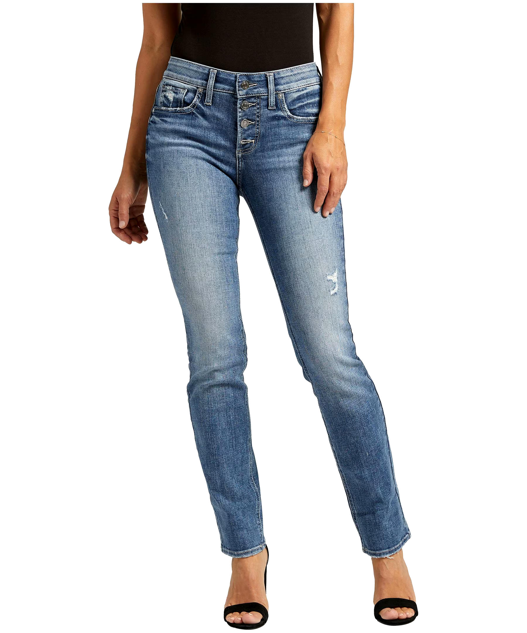 Silver Women's Suki Curvy Fit Mid Rise Straight Leg Jeans - Medium Indigo