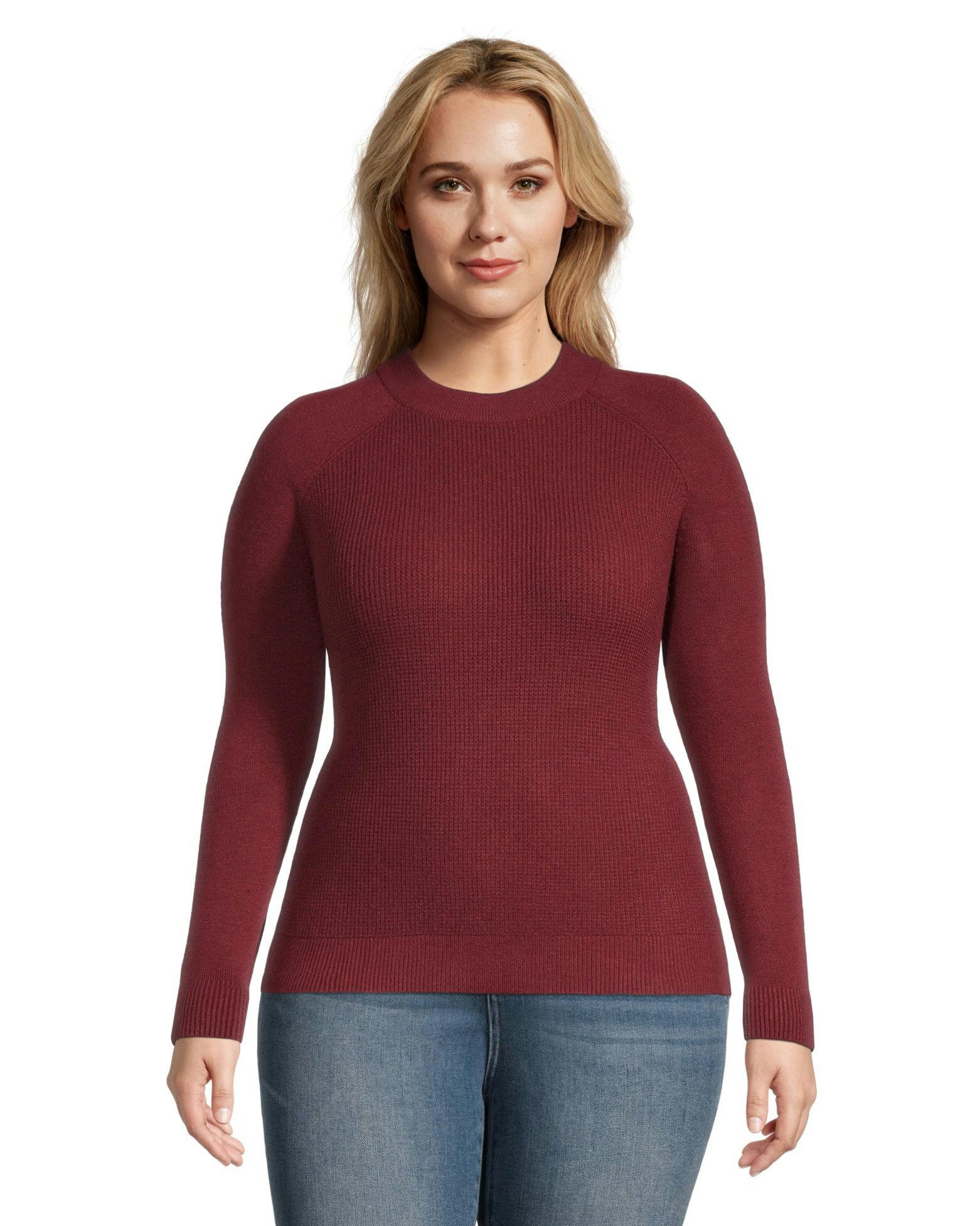 Denver Hayes Women's Cozy Waffle Knit Fitted Crewneck Pullover Sweater