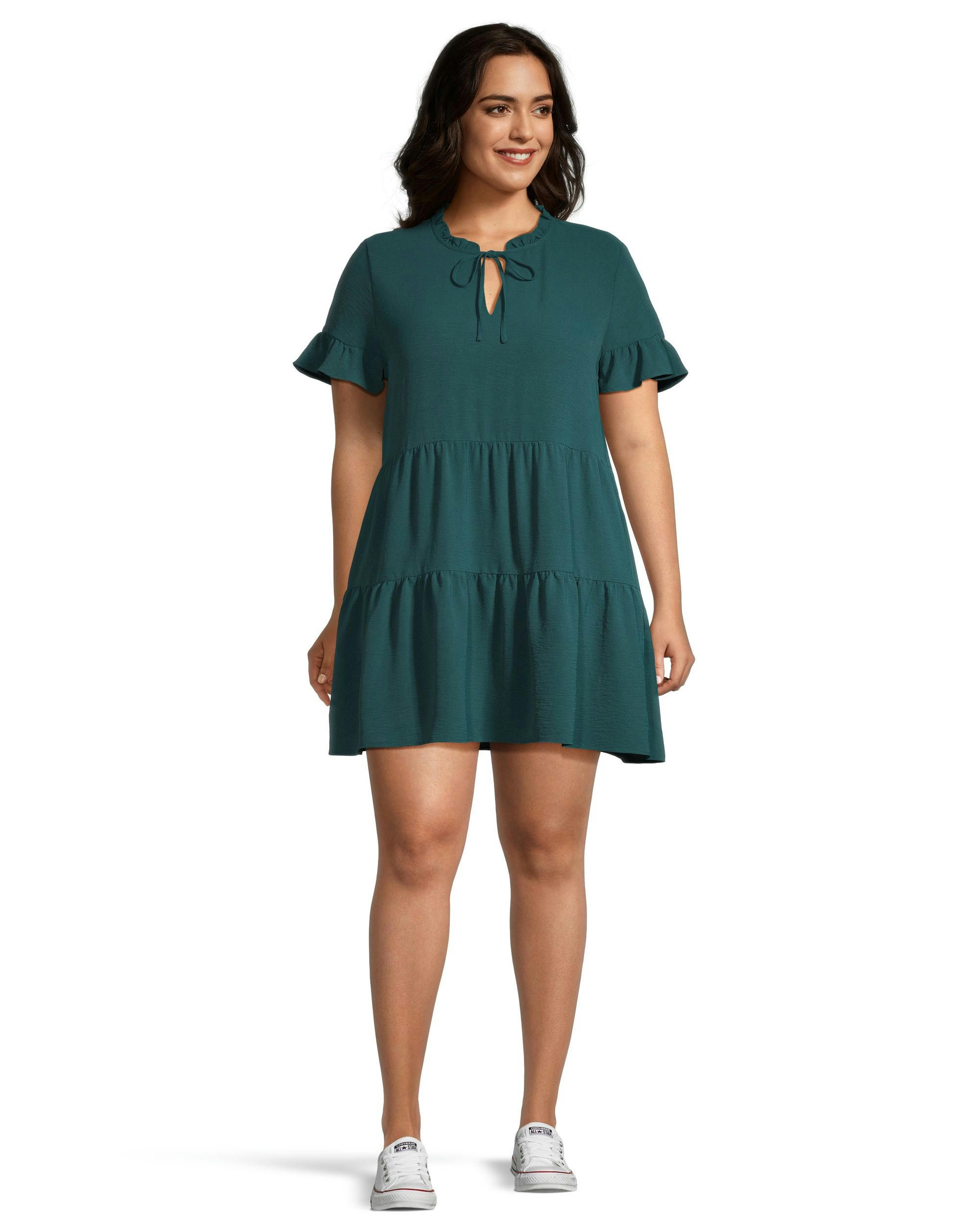 Denver Hayes Women's Flowy Double Tier Short Sleeve Dress
