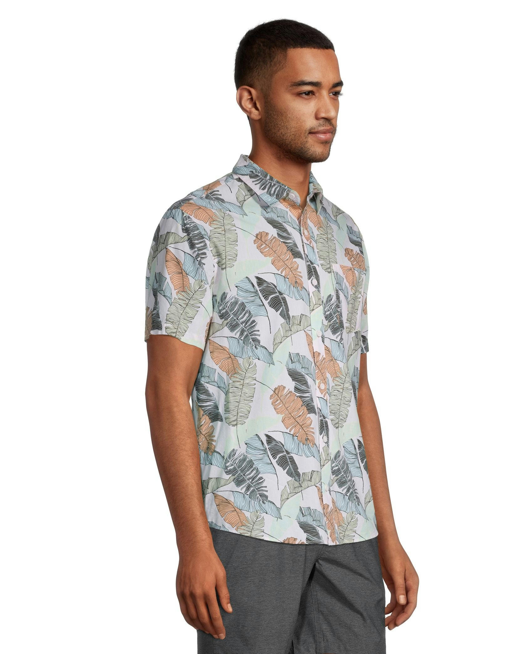 FarWest Men's Modern Fit Short Sleeve Stretch AOP Shirt