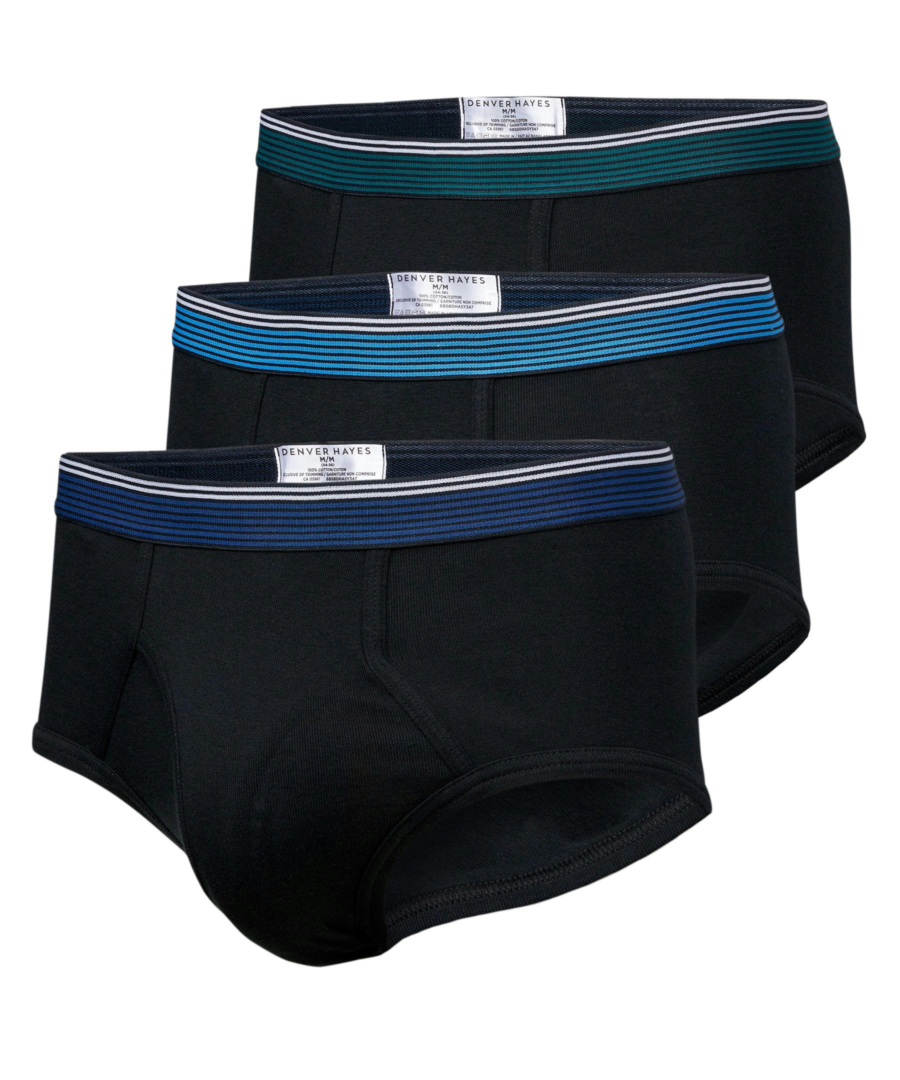 Denver Hayes Men's 3 Pack Cotton Basic Briefs - Black