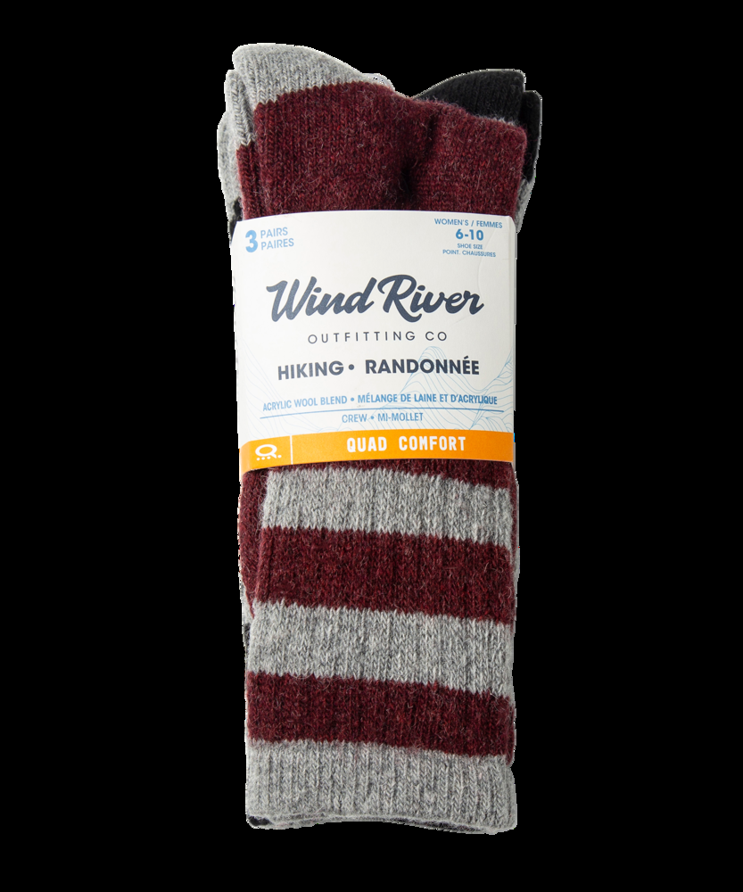 WindRiver Women's 3 Pack QUAD COMFORT Wool-Blend Lightweight Hiker Socks