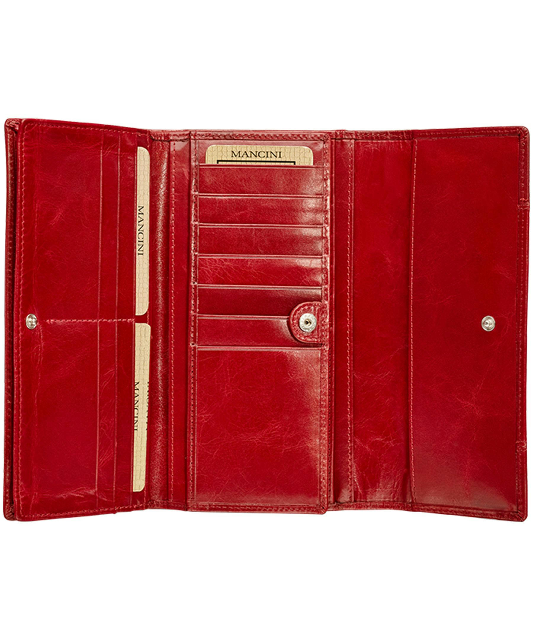 Mancini Leather Goods Women's Casablanca RFID Secure Trifold Wallet Red