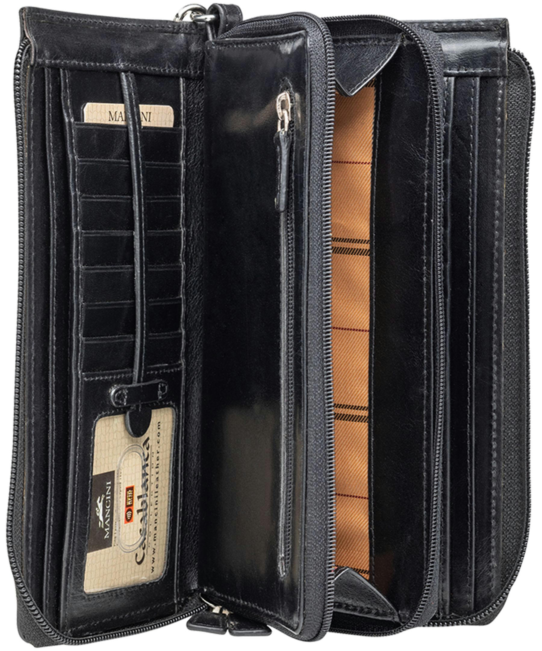 Mancini Leather Goods Women's Casablanca RFID Secure Trifold Wallet Black