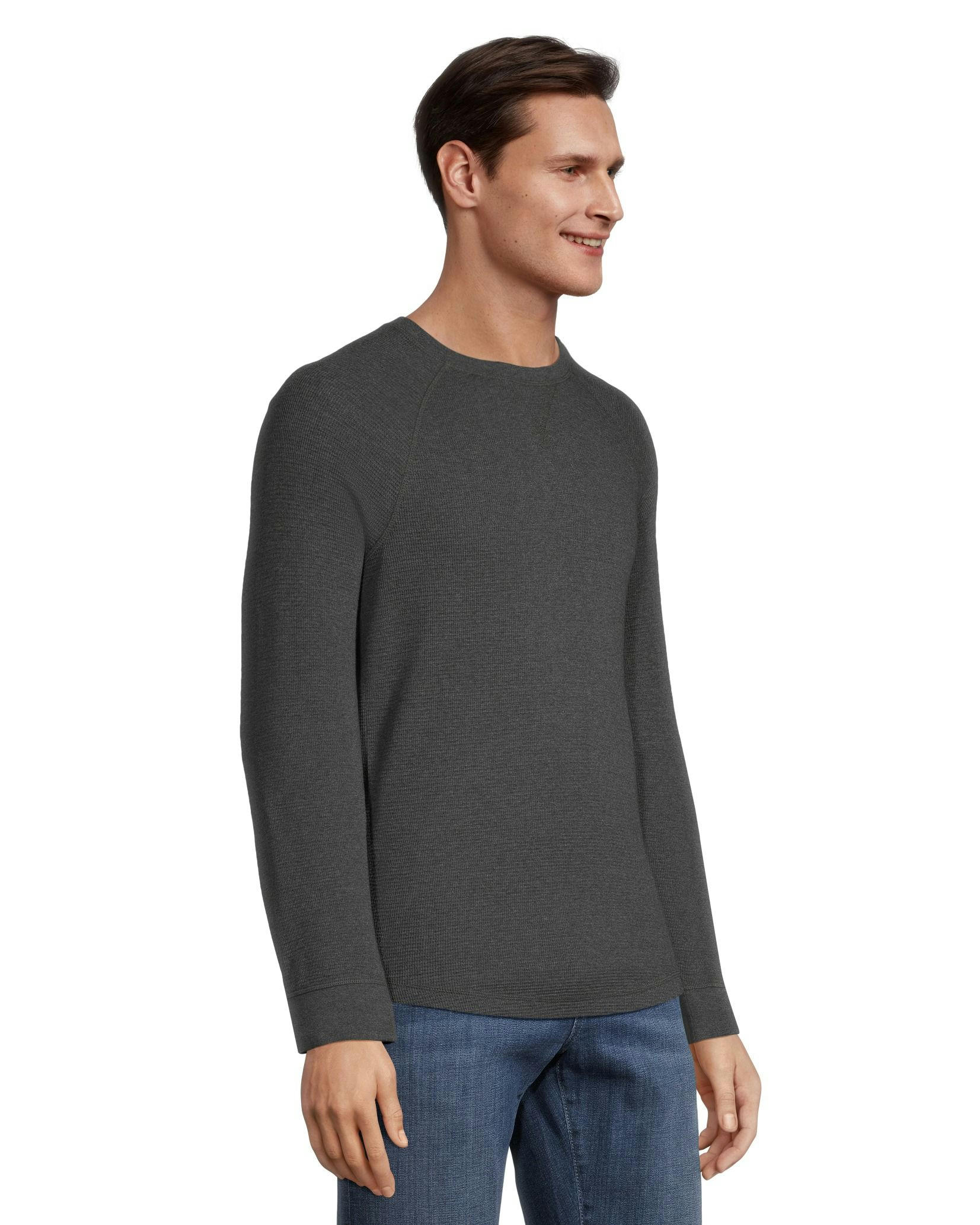 Denver Hayes Men's Long Sleeve Waffle Raglan Crewneck Knit Top