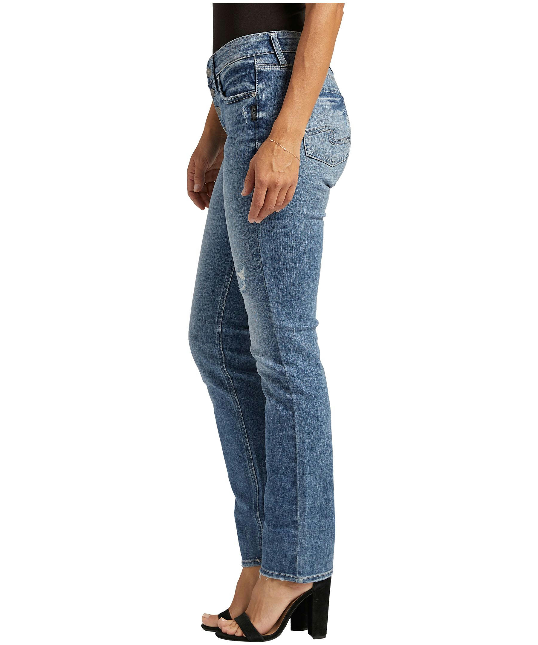 Silver Women's Suki Curvy Fit Mid Rise Straight Leg Jeans - Medium Indigo