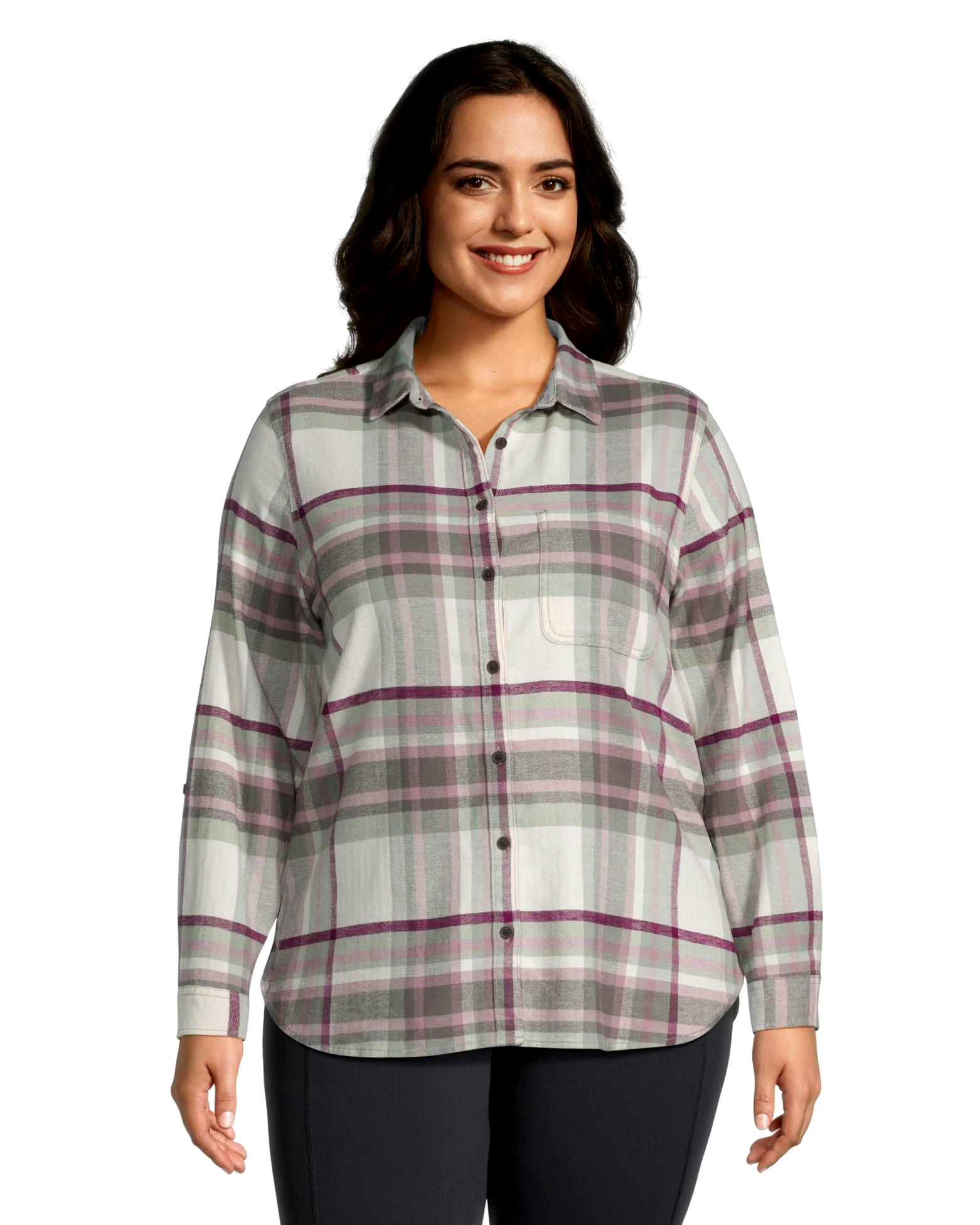 WindRiver Women's Semi-fit Long Sleeve Button Up Soft Brushed Stretch Flannel Shirt