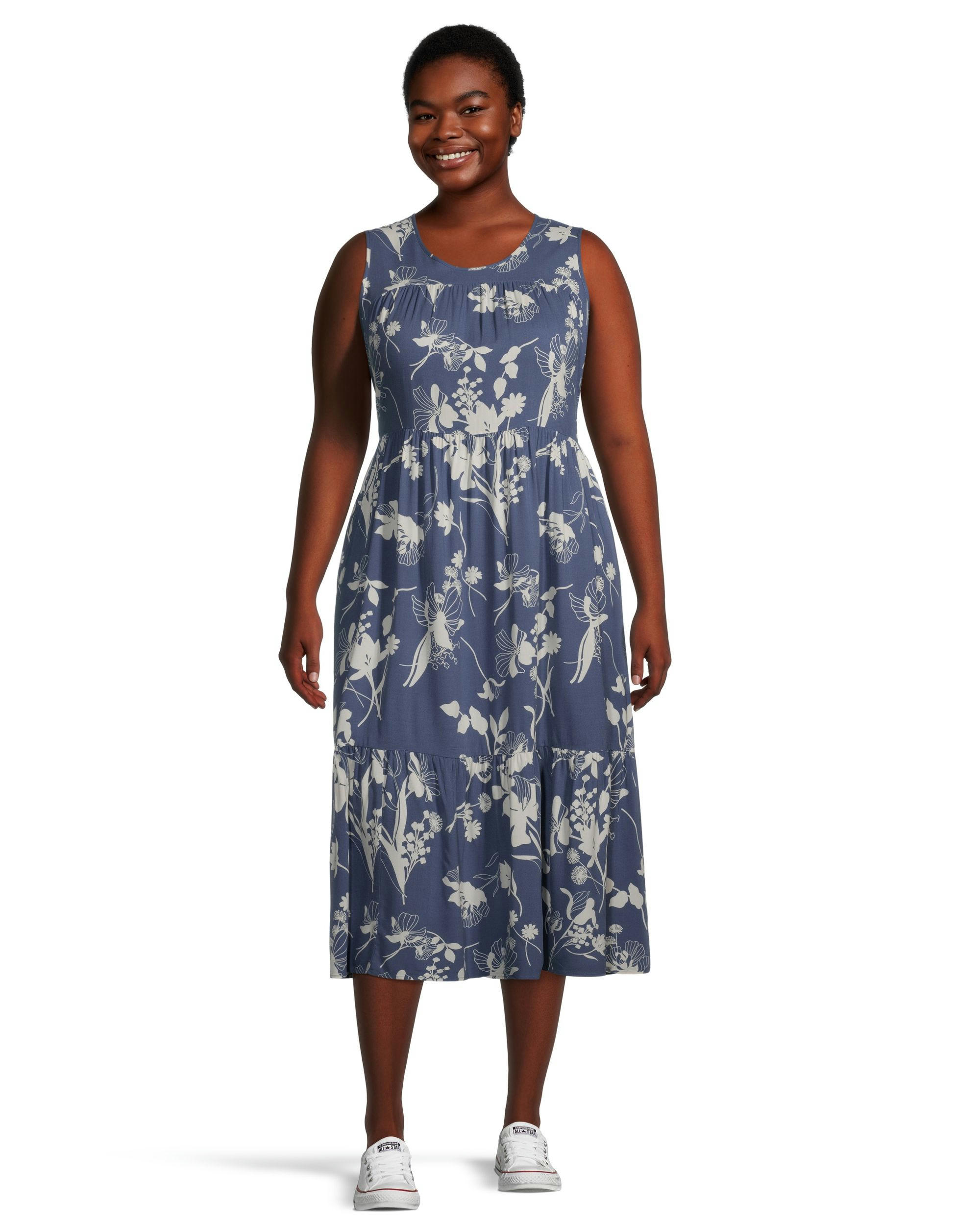 Women's Sleeveless Scoop Neck Tiered Midi Dress